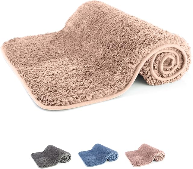 Luxury Beige Bath Mat | Microfiber Non-Slip Bathroom Rug 50x80 cm | Super Soft, Water Absorbent, Dry Fast Design For Bath And Shower | Easy Clean Modern Fabric Bath Mats Ideal For Elderly & Children