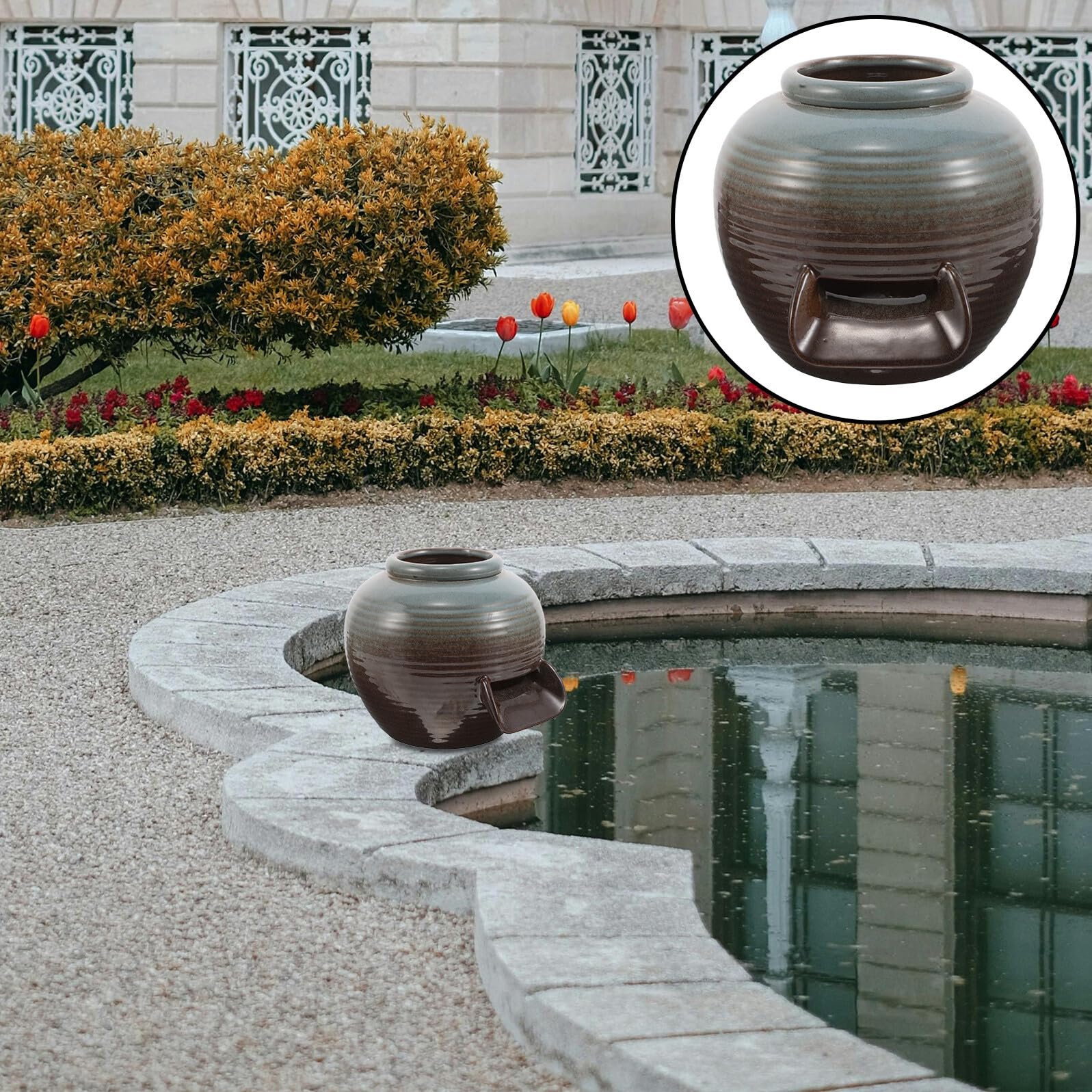 Toyvian Fontaine à Jet d'eau en Pot Céramique Moyen Fontaine Décorative Résistante aux Intempéries pour Terrasse et Jardin Décoration d'Aquarium Cascade Naturelle Élément Paysager