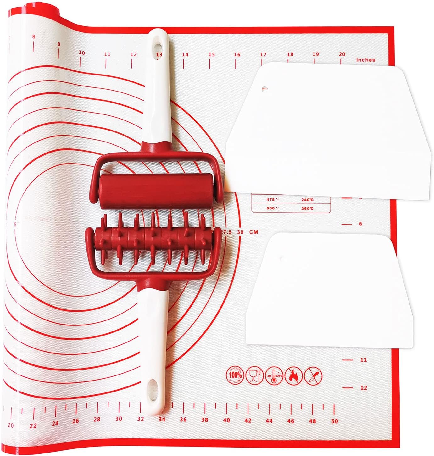 5 pcs Pizza Tools Set incl Dough Roller and Docker and Silicone Pastry Dough Mat and Dough Scraper Cutter Time-Saver Dough Tools Set (5 pcs)