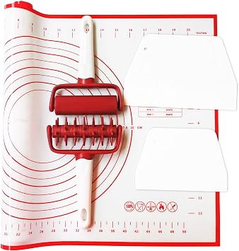5 pcs Pizza Tools Set incl Dough Roller and Docker and Silicone Pastry Dough Mat and Dough Scraper Cutter Time-Saver Dough Tools Set 5 pcs