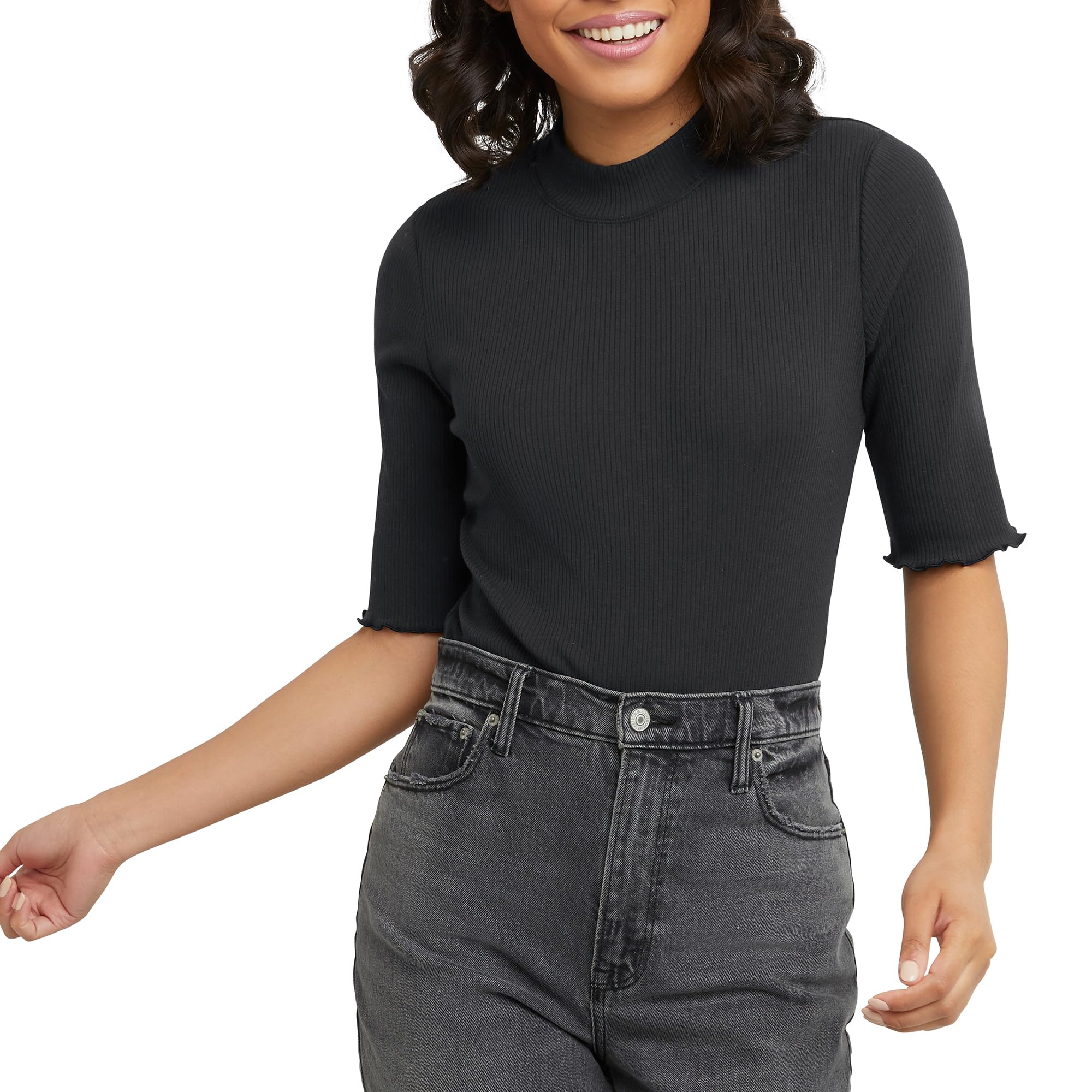 Hanes Originals Mockneck, Ribbed for Women, Cotton Blend Bodysuit Camiseta para Mujer
