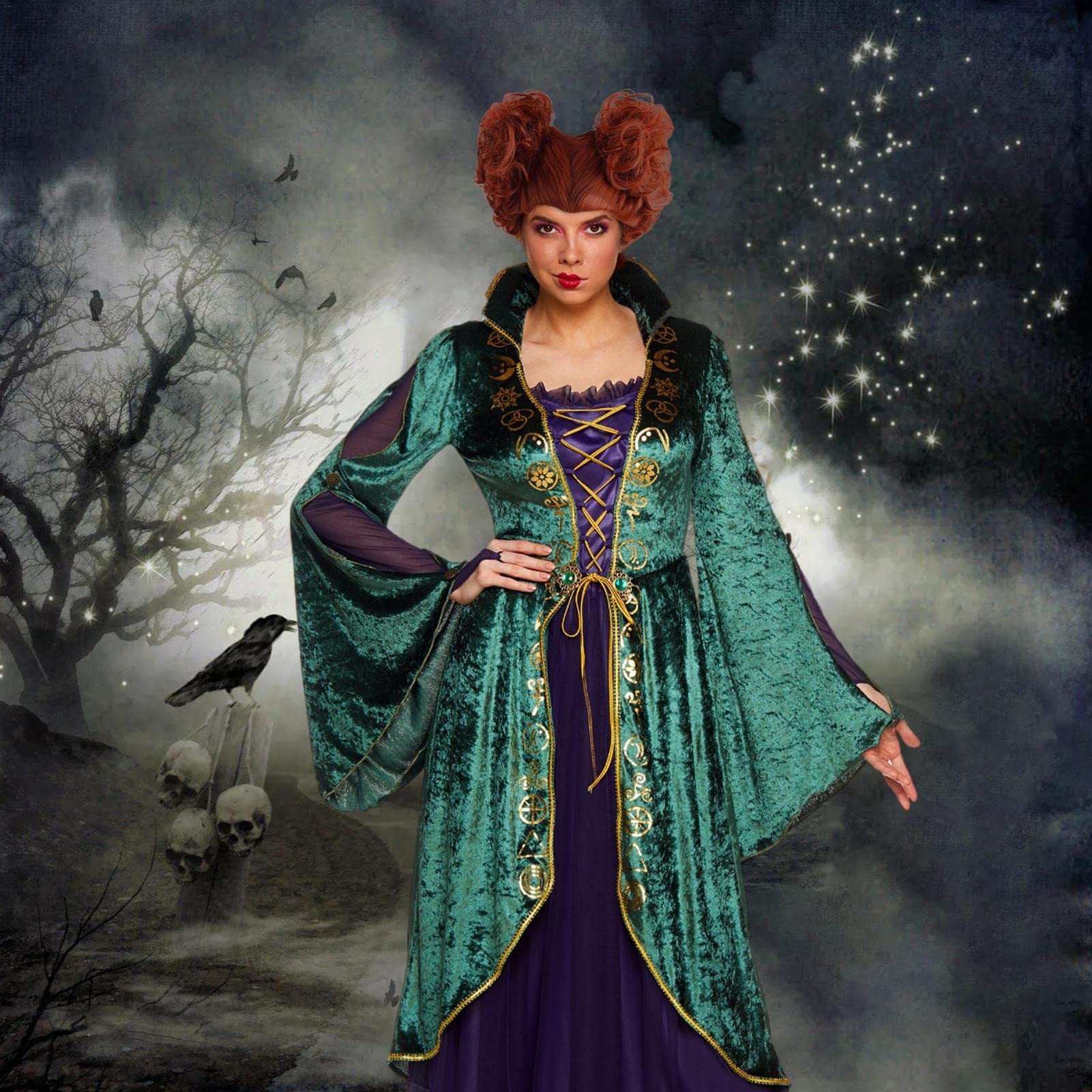 Keptfeet Disfraz de Winifred Sanderson Sisters, Vestido de Bruja para Mujer Adulta, Traje de Fiesta de Halloween, Vestido de Tul