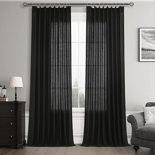 Miniatura 47 de Joywell Cortinas de Ventana de Lino con Pliegues Pinzados de 84 Pulgadas de Largo, Pestañas Traseras con Anillas de Clip, Cortinas Semitransparentes
