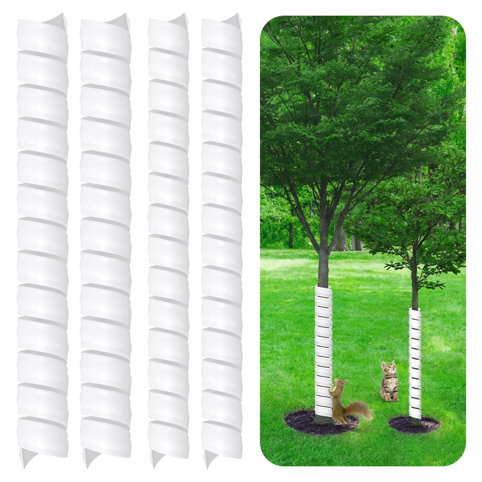 BlumWay 4 Pcs Tree Trunk Protector, Plastic Spiral-Type Tree Guard with 2 Size, Tree Protectors Tree Bark Tube Wraps to Protect Saplings Plants from Deer Rabbit Cats Rodents Mowers(White)
