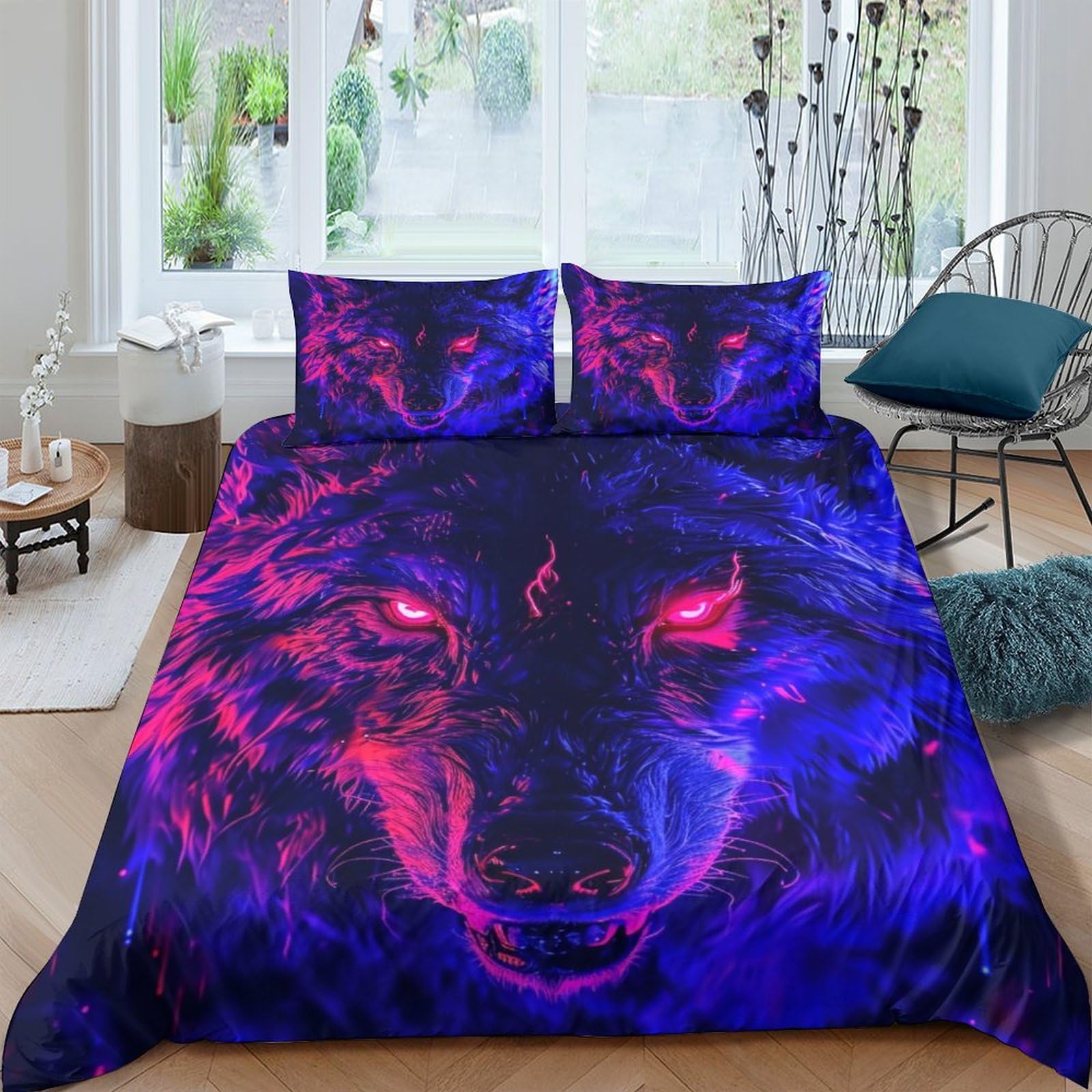 BARDYS Wolf Quilt Cover Duvet Cover Comforter Covers for Boys Girls 3D Print Wild Animals with Zipper Closure with Pillow Cases Soft Microfiber Bedding Set 3 Pieces King（220x240cm）