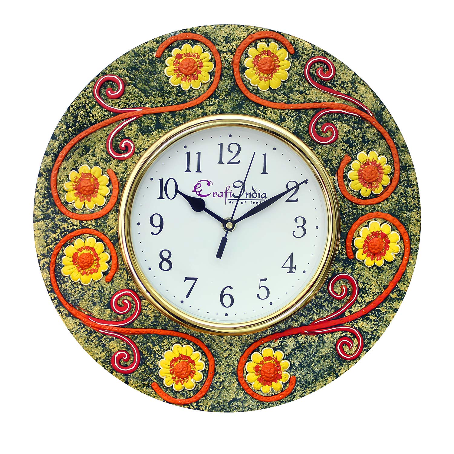 eCraftIndia Handcrafted Antique Design Papier-Mache Wooden Wall Clock