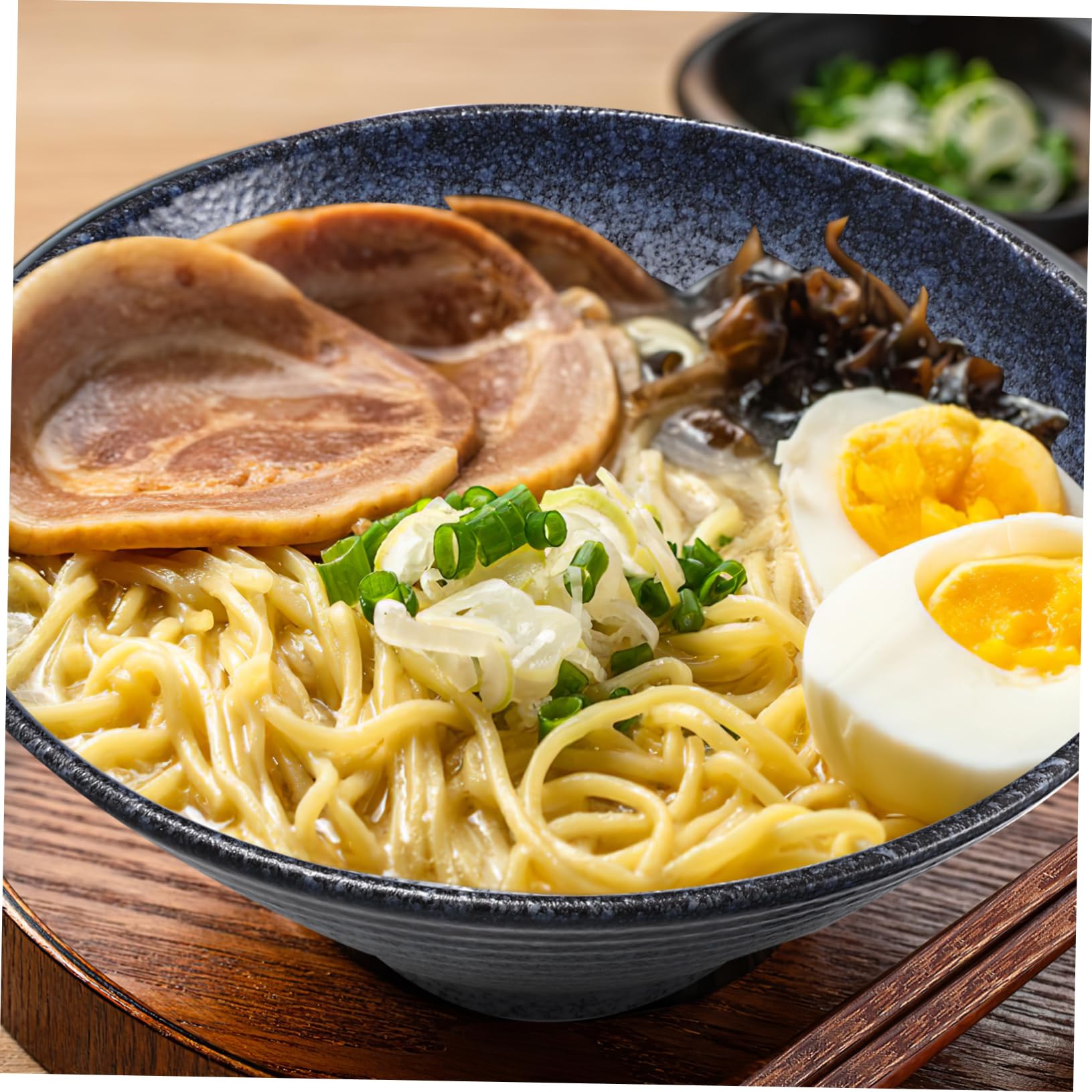 Ensemble Bol De Nouilles Ramen 23 Cm En Céramique Avec Cuillère En Bois Anti-fuite Et Baguettes En Bois De Wings D'aile, Design Antidérapant, Pour Maison Et Restaurant, Set 3 Pièces