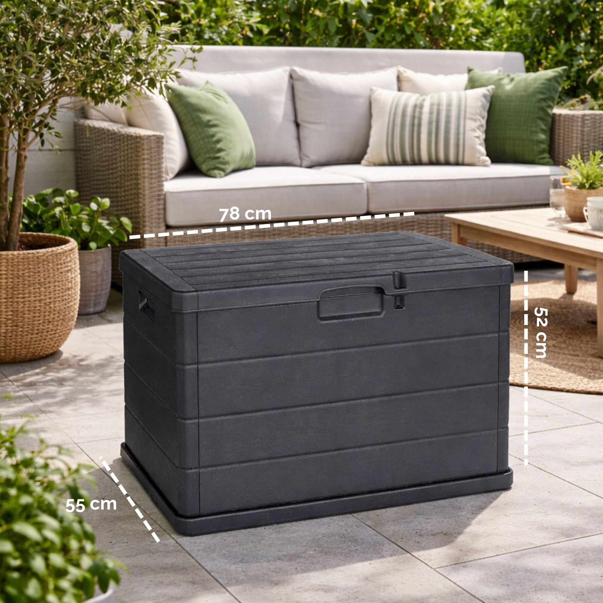 Maury's Baule Cassapanca 170 Litri Effetto Legno, Contenitore Stoccaggio in Resina Antracite 78x55x52 cm
