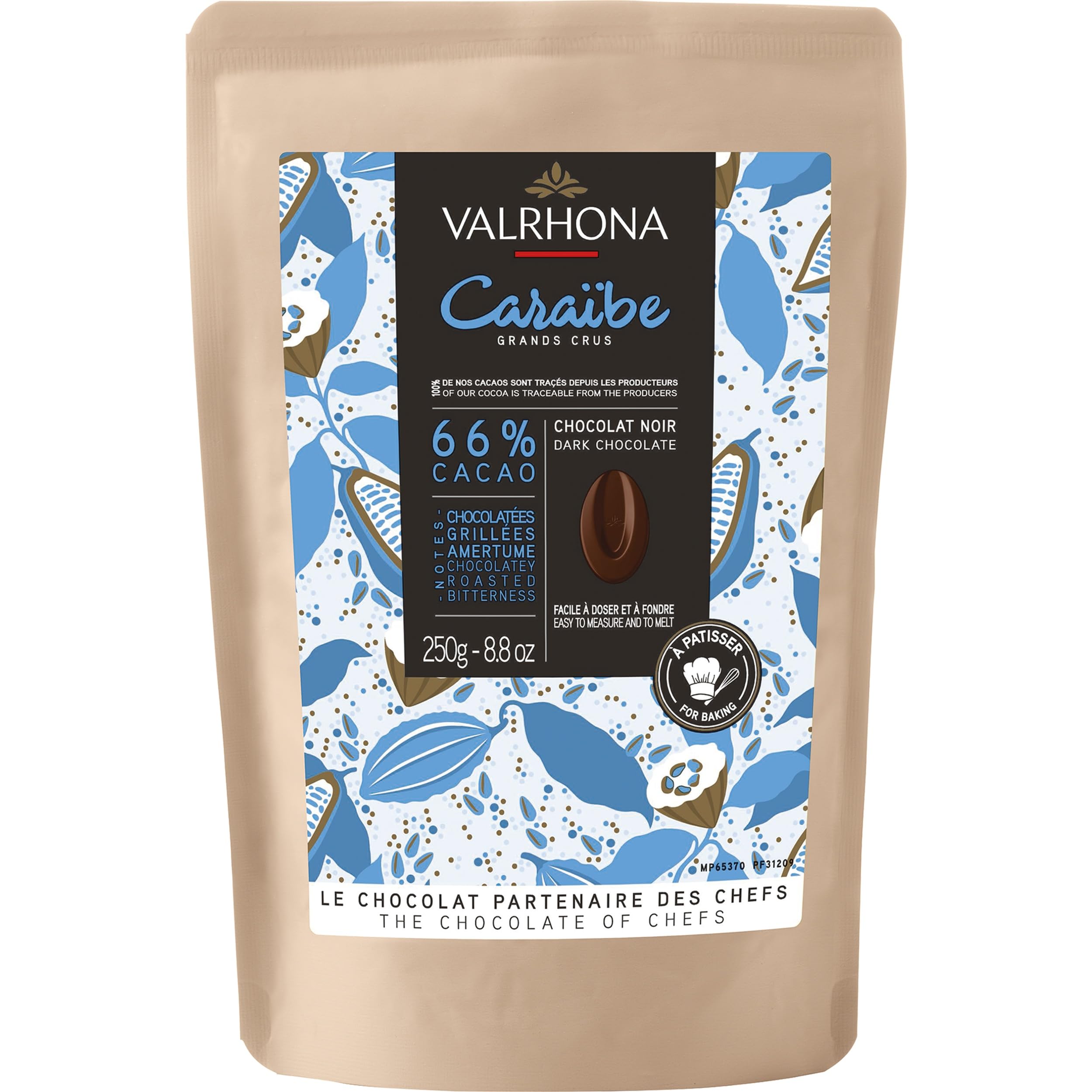 Valrhona Dunkle Backschokolade Caraïbe 66% Cacao Frankreich inkl. FeinWert E-Book (6 x 250g)