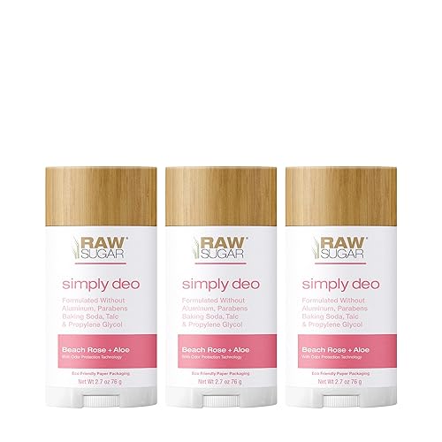 Raw Sugar Simply Deo Bundle - Desodorante sin aluminio para hombres y mujeres, aroma a rosa de playa + aloe, formulado sin bicarbonato de sodio,