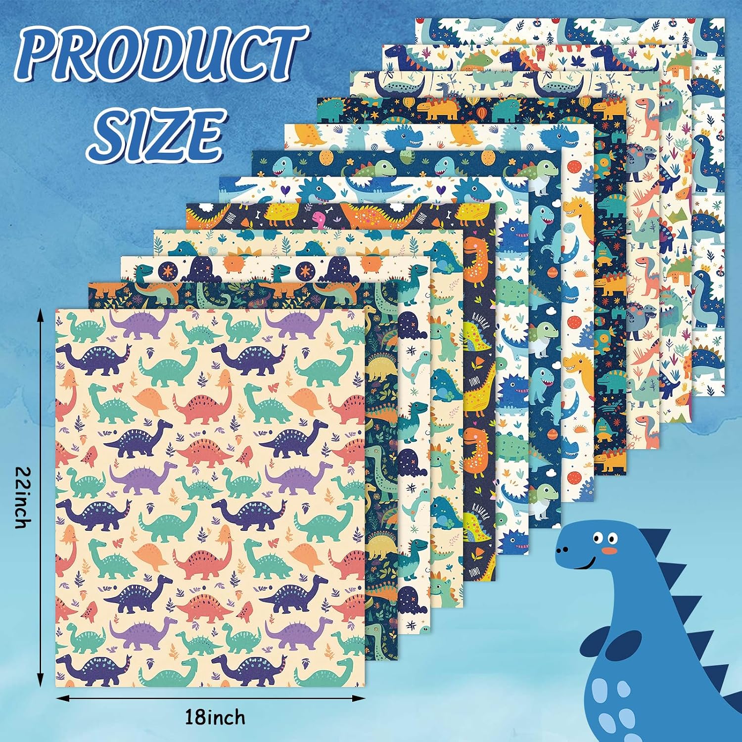 JarThenaAMCS 12Pcs Dinosaur Themed Cotton Fabric Bundles Cartoon Dinosaur Fat Quarters Cute Quilting Patchwork for DIY Craft Home Party Decor, 18 x 22 Inch