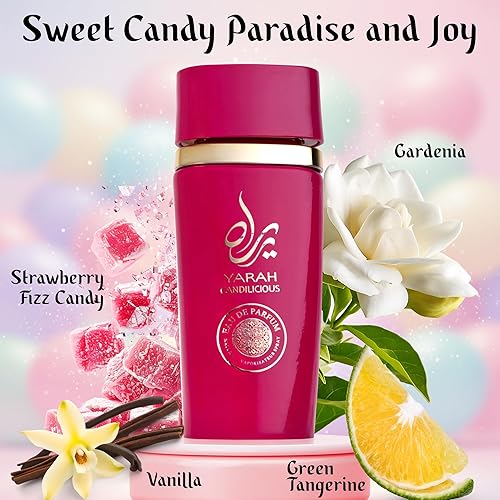 Miniatura 2 de SAADAH Yarah Candilicious Eau De Parfum para Mujeres 4.0 fl oz, 120ml Perfume Frutal Floral Gourmand, Vainilla Dulce de Fresa, Algodón de Azúcar,