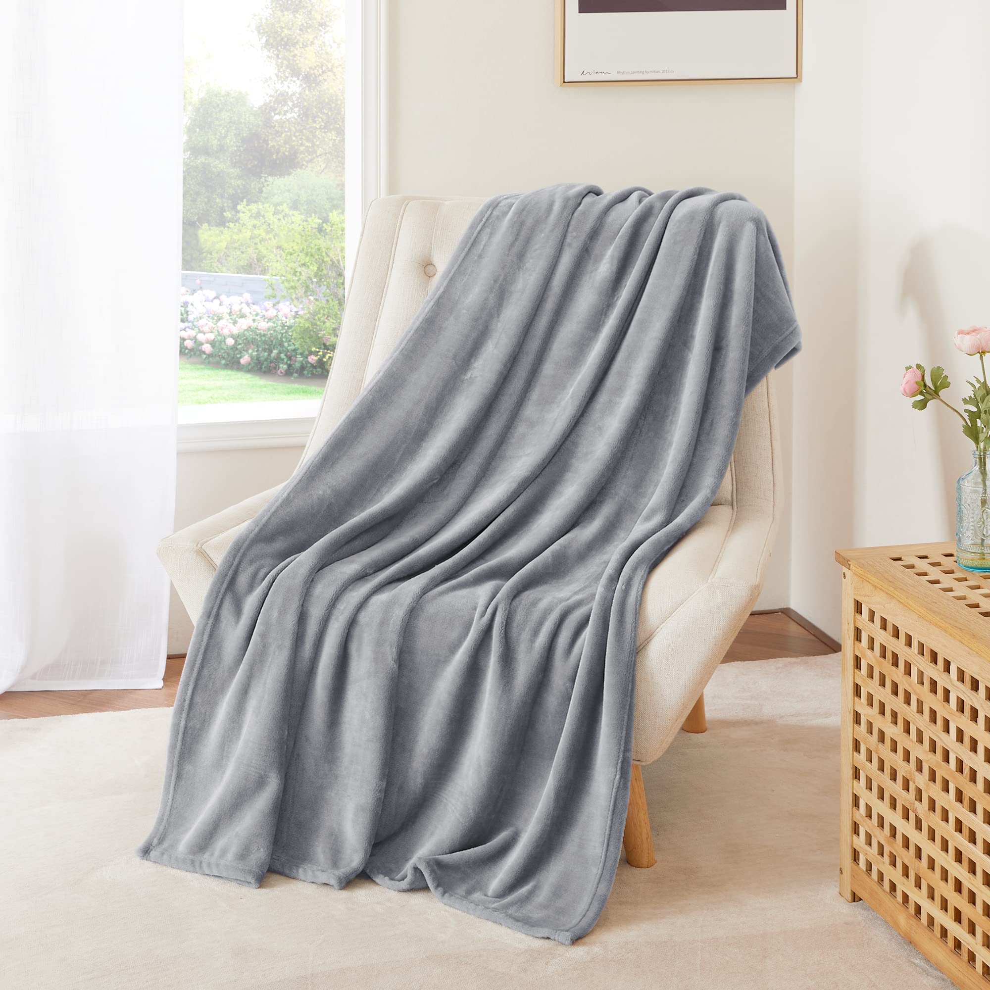 Manta de forro polar gris plateado para sofá, manta súper suave y cálida de 300 g/m², para uso en todas las estaciones, acogedora, afelpada, ligera, 40 x 40 pulgadas