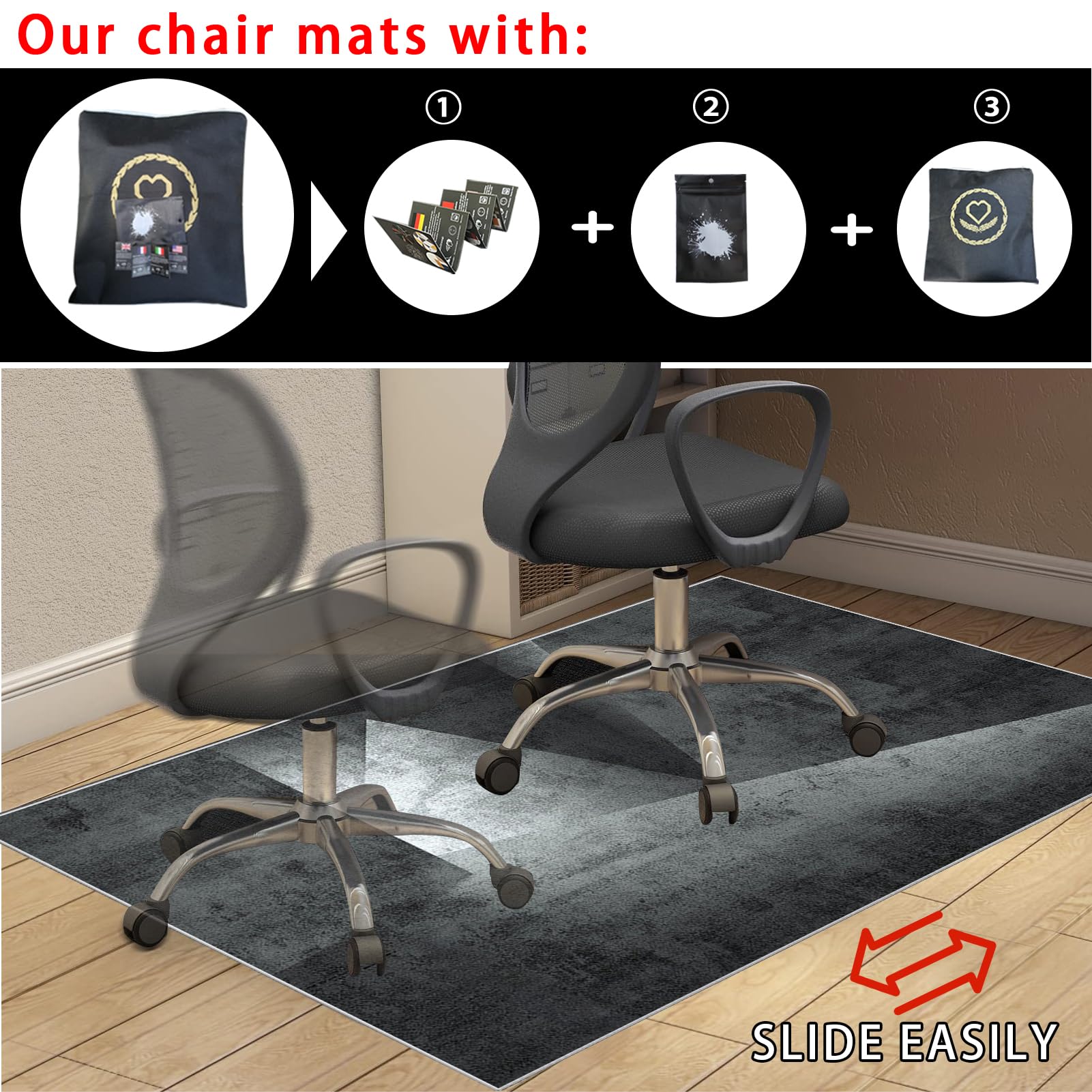Tapis de chaise de jeu antidérapant 200 x 230 cm, protection de sol durable pour chaise de bureau en bois dur, tapis de chaise de bureau, tapis anti-rayures et antidérapant