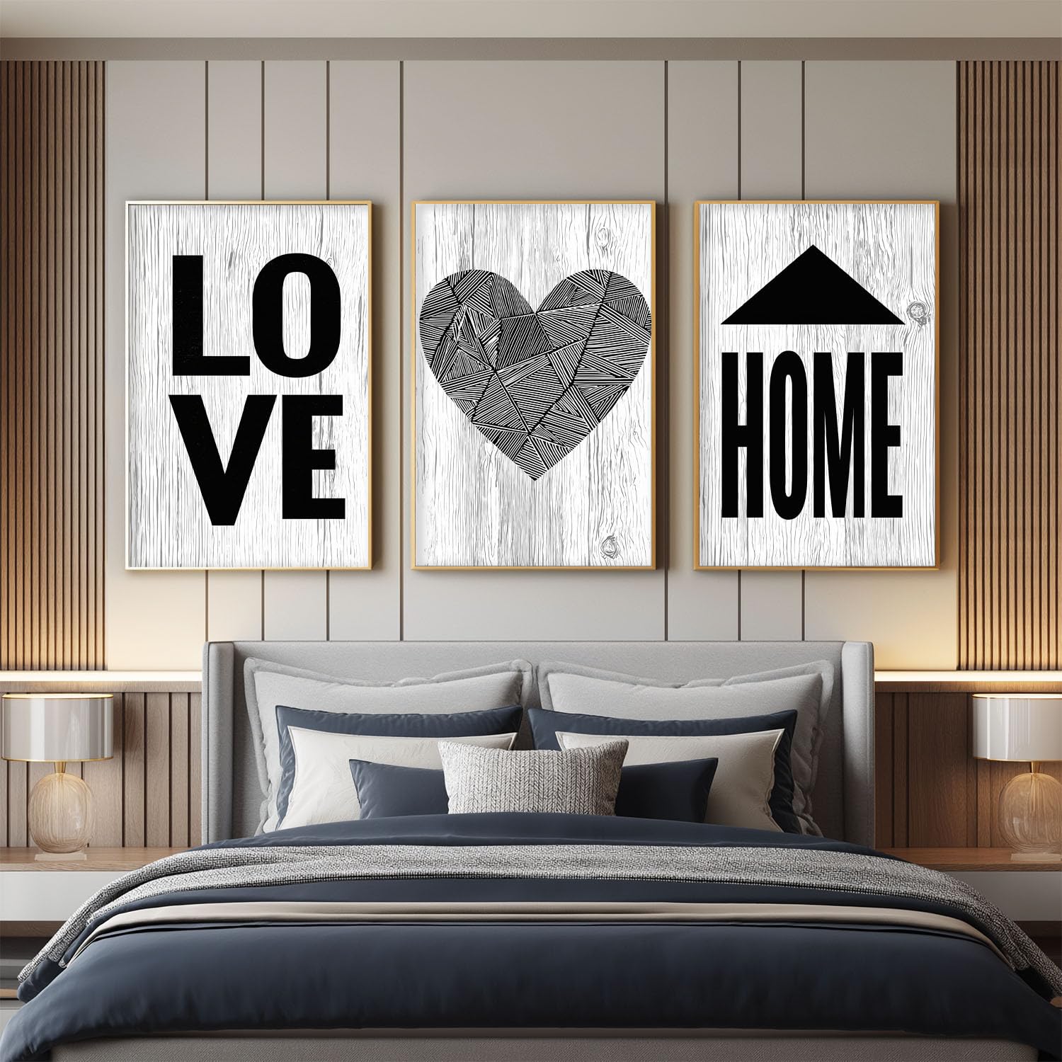 3-częściowy zestaw rustykalnych obrazów w kolorze kości słoniowej, 42 x 59,4 cm, dekoracja ścienna z napisem "Liebe Home" - plakat na płótnie, na parapetówkę, urodziny, rocznicę, Walentynki, wspaniała