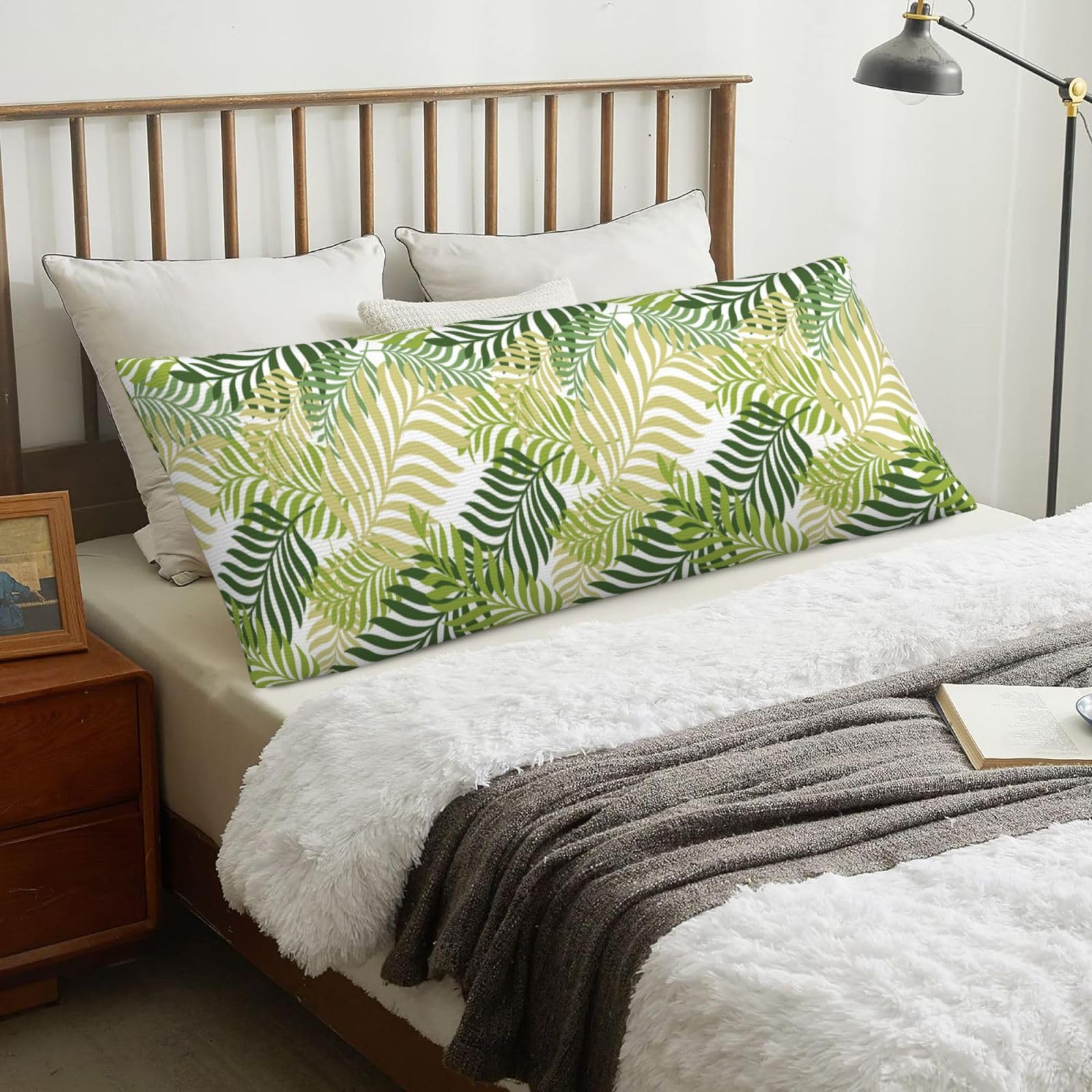Tropical Exotic Palm Tree Leaves, Body Pillow Cover with Zipper,Long Body Pillowcase 20 x 60 in