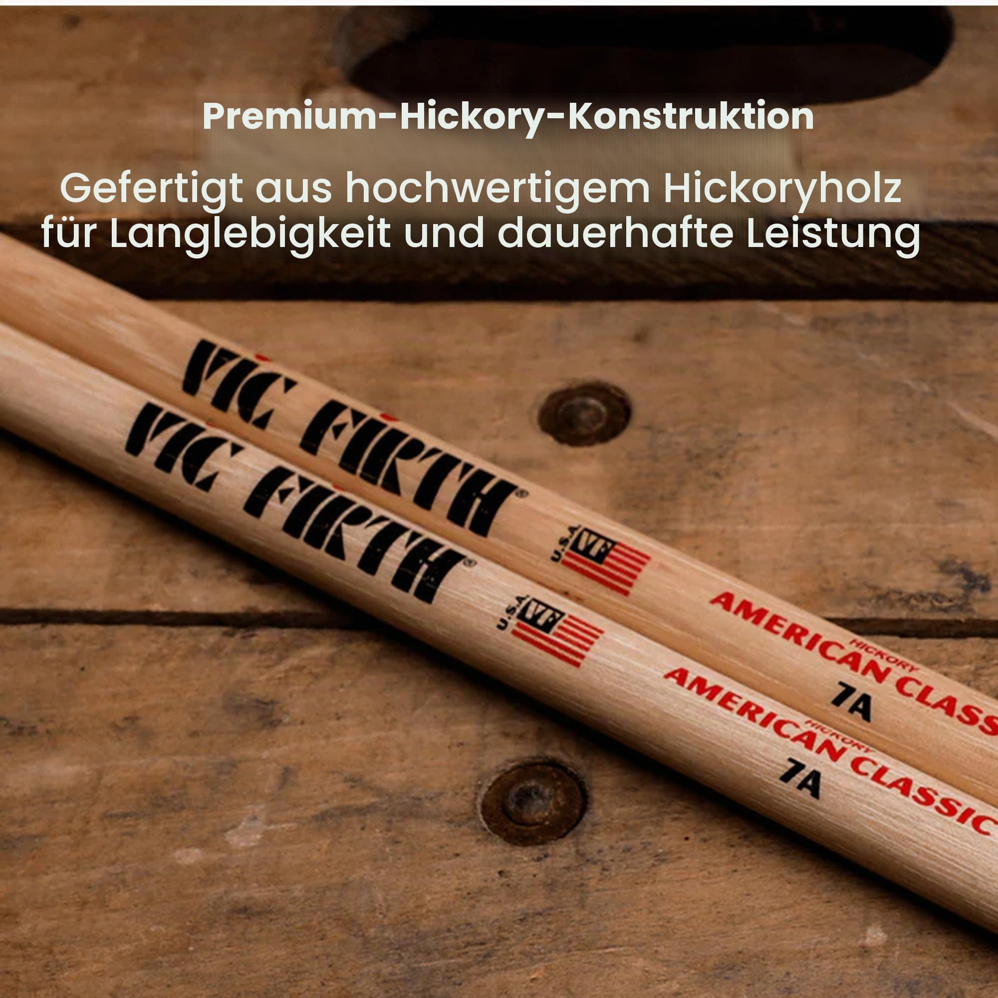 Vic Firth American Classic Series Drumsticks - 7A - American Hickory - Holz Tip - Natur- 4 Paar Value Pack