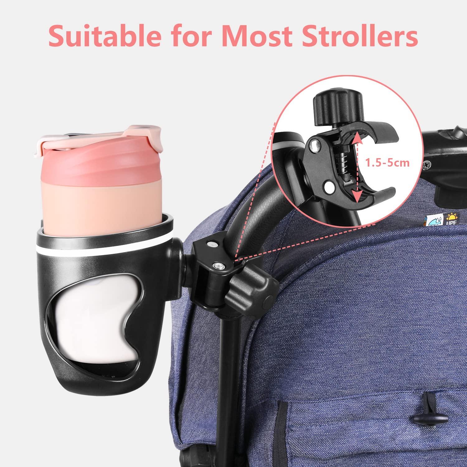 Universal Kinderwagen Getränkehalter Mit Handyhülle - 2-in-1 Zubehör 360° Drehbar