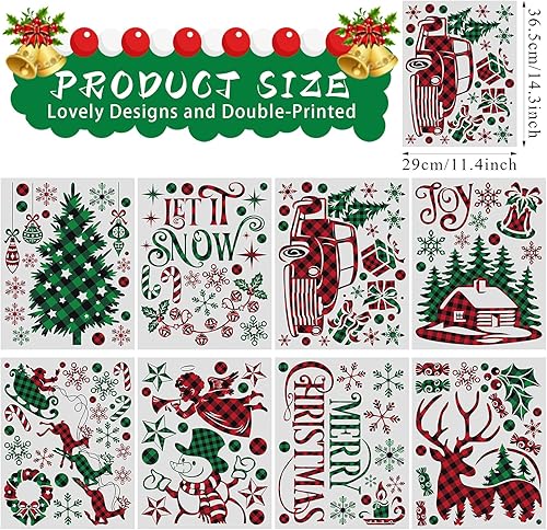 Miniatura 22 de CCINEE Adhesivo para ventana de Navidad, copos de nieve, Papá Noel, renos, para decoración navideña, 208 unidades Reno y Santa,Árboles rojos