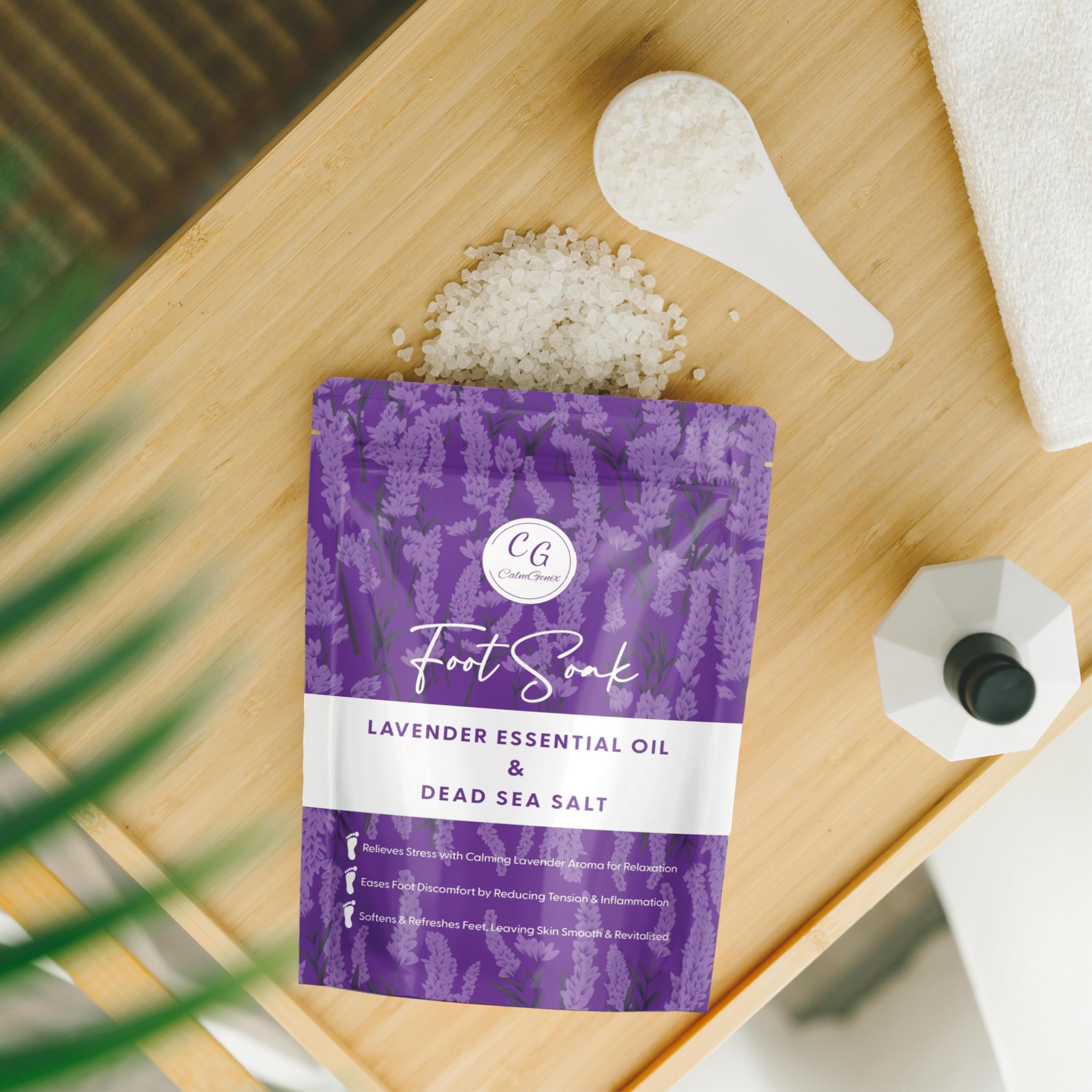 CalmGenix Foot Soak with Lavender Essential Oil & Dead Sea Salt, Small to Medium Jar/Bottle - Image 4