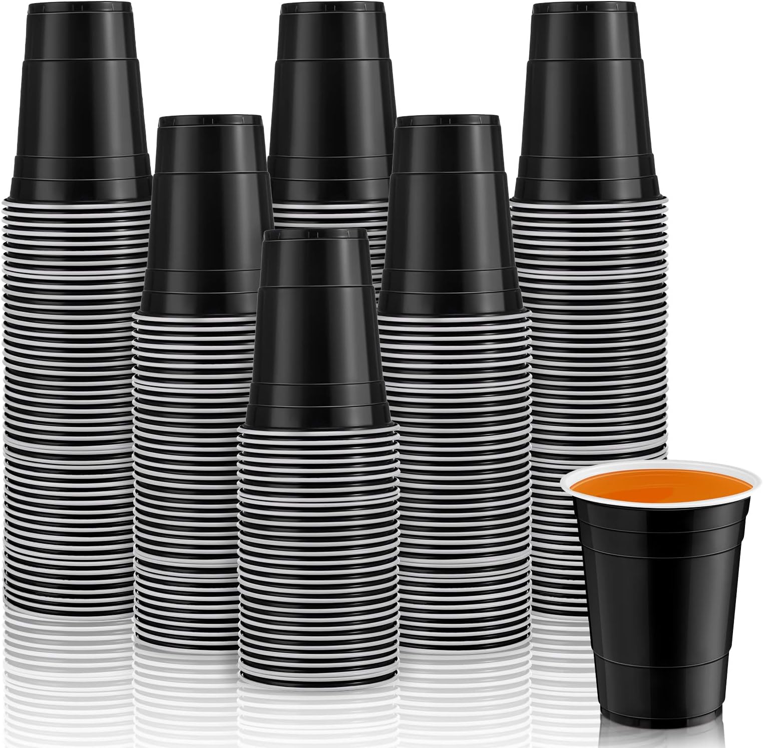 Lounsweer100 Pack 16 Ounce Disposable Plastic Party Cups Heavy Duty Drinking Water Cups for Graduation Wedding New Year Baby Shower Festival Picnics Barbecues Supplies(Black, White)