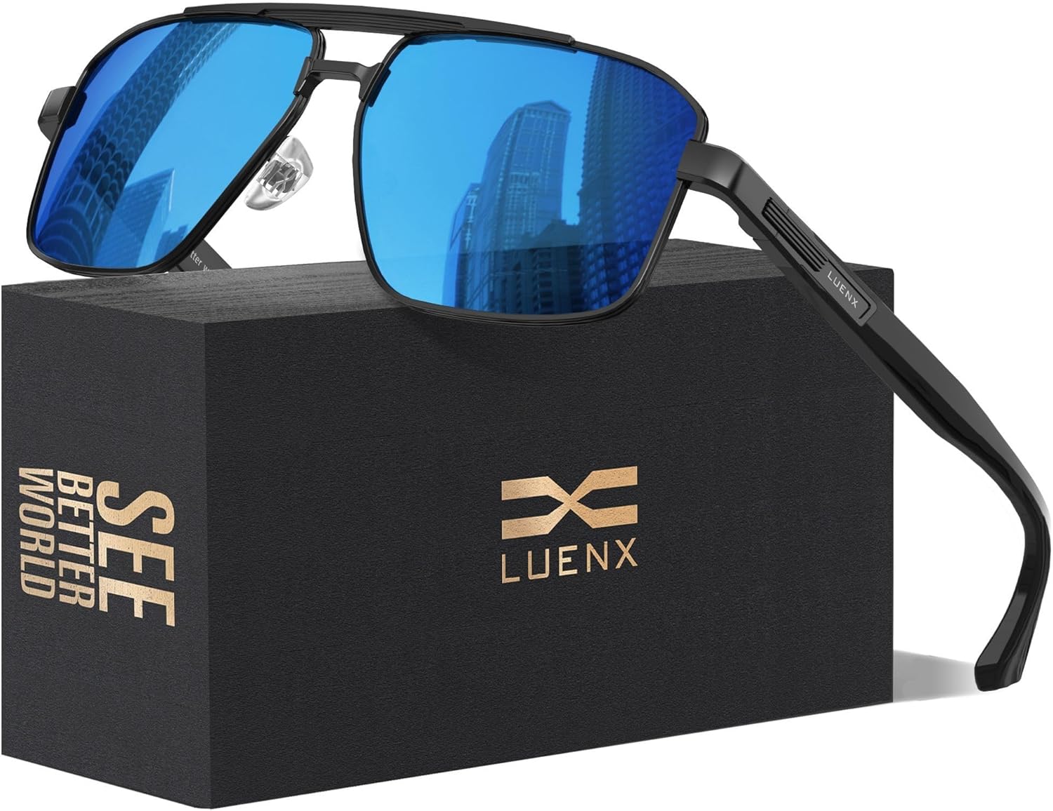 LUENX Aviator Sunglasses for Men Retro Square Polarized Polygon Shades UV 400 Protection