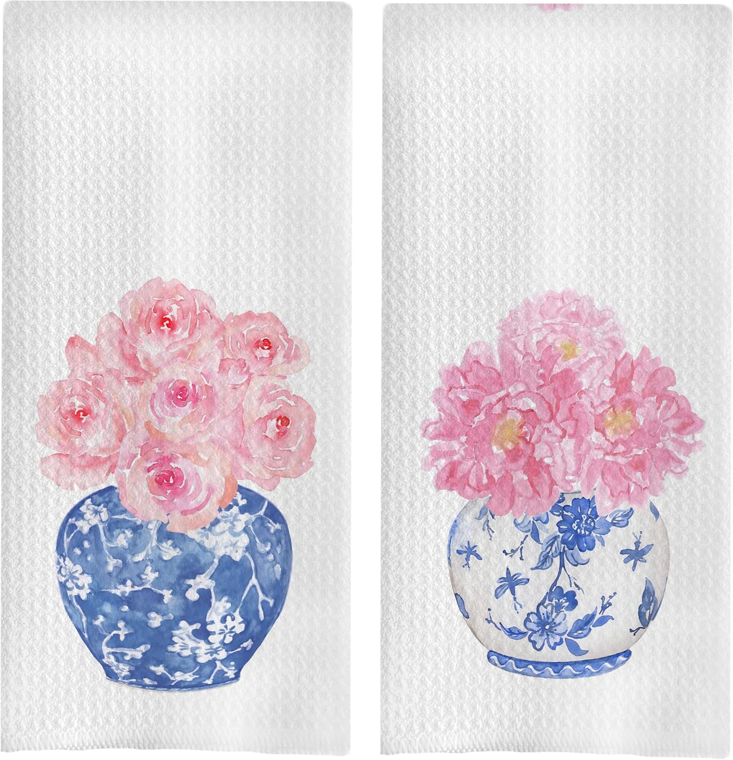 Chinoiserie Vase Dish Towel - Blue and White Decor Kitchen & Bath Towels (Set of 2), 16 x 24 Inch Chinoiserie-1