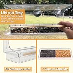 LUJII Shatterproof Fenêtre Bird Feeder avec des coupes d'aspiration plus fortes, Wild Bird Feter pour l'extérieur Nourriture, toute une pièce non collée, convient aux oiseaux plus grands comme Cardinal ou Blue Jay, clair