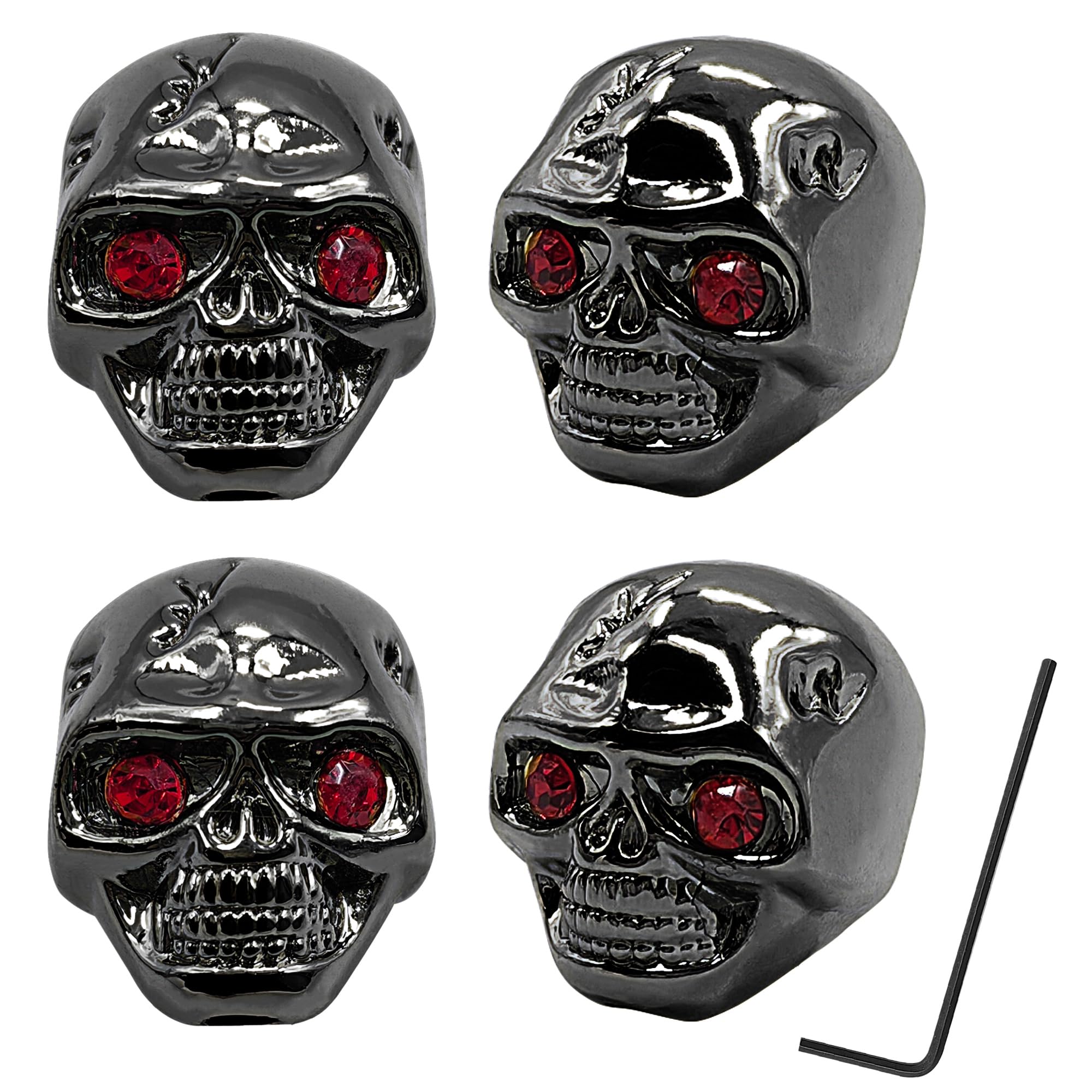 Musiin 4 Packs Electric Guitar Bass Skull Volume Knob Cap Metal Personalized Replacement Parts, Black