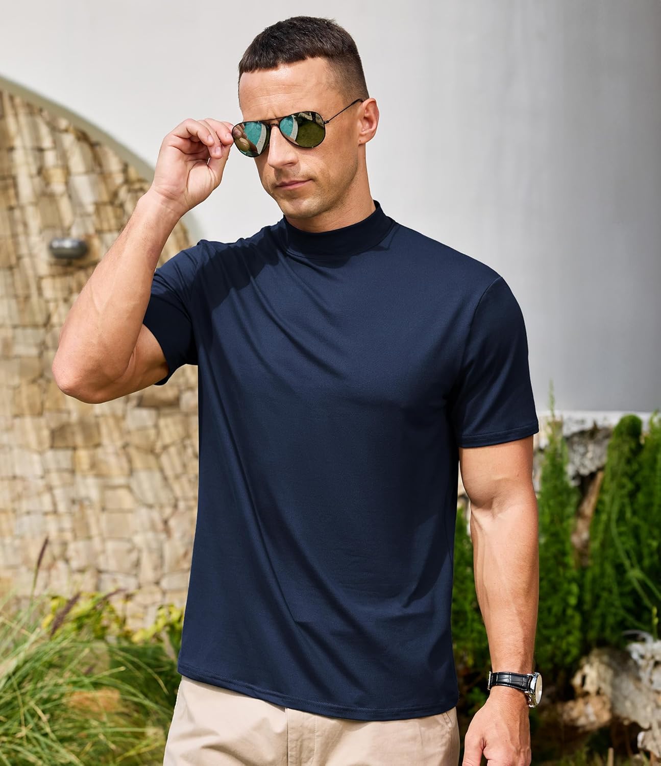 Men's Mock Turtleneck Short Sleeve Soft Lightweight Casual Basic T-Shirts Solid Pullover Tops - Image 4