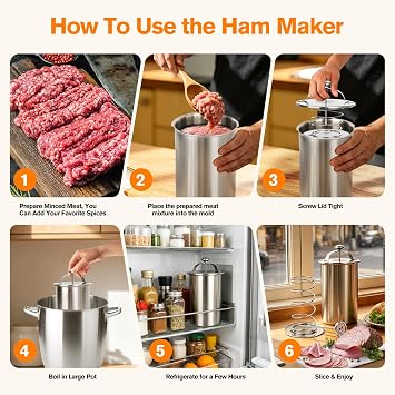 Deli Meat Press Mold with Thermometer, Stainless Steel Lunch Meat Press Mold, Ham Maker Meat Press Tool with Silicone Brush&Mittens, for Making Homemade Healthy Delimeat, Lunchmeat