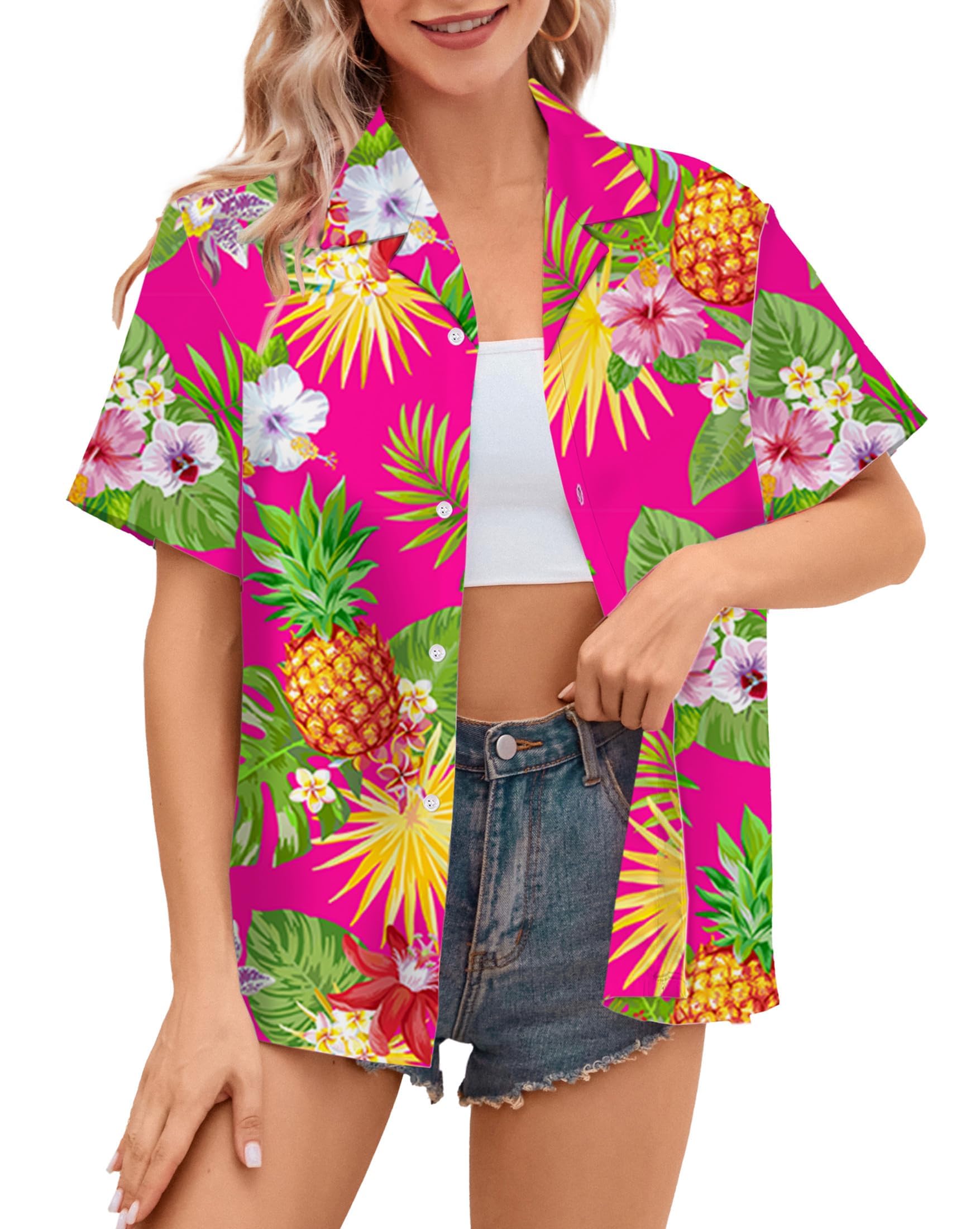 SANGTREE Girl's &amp; Women's Hawaiian Shirts Button Down Short Sleeve Shirts