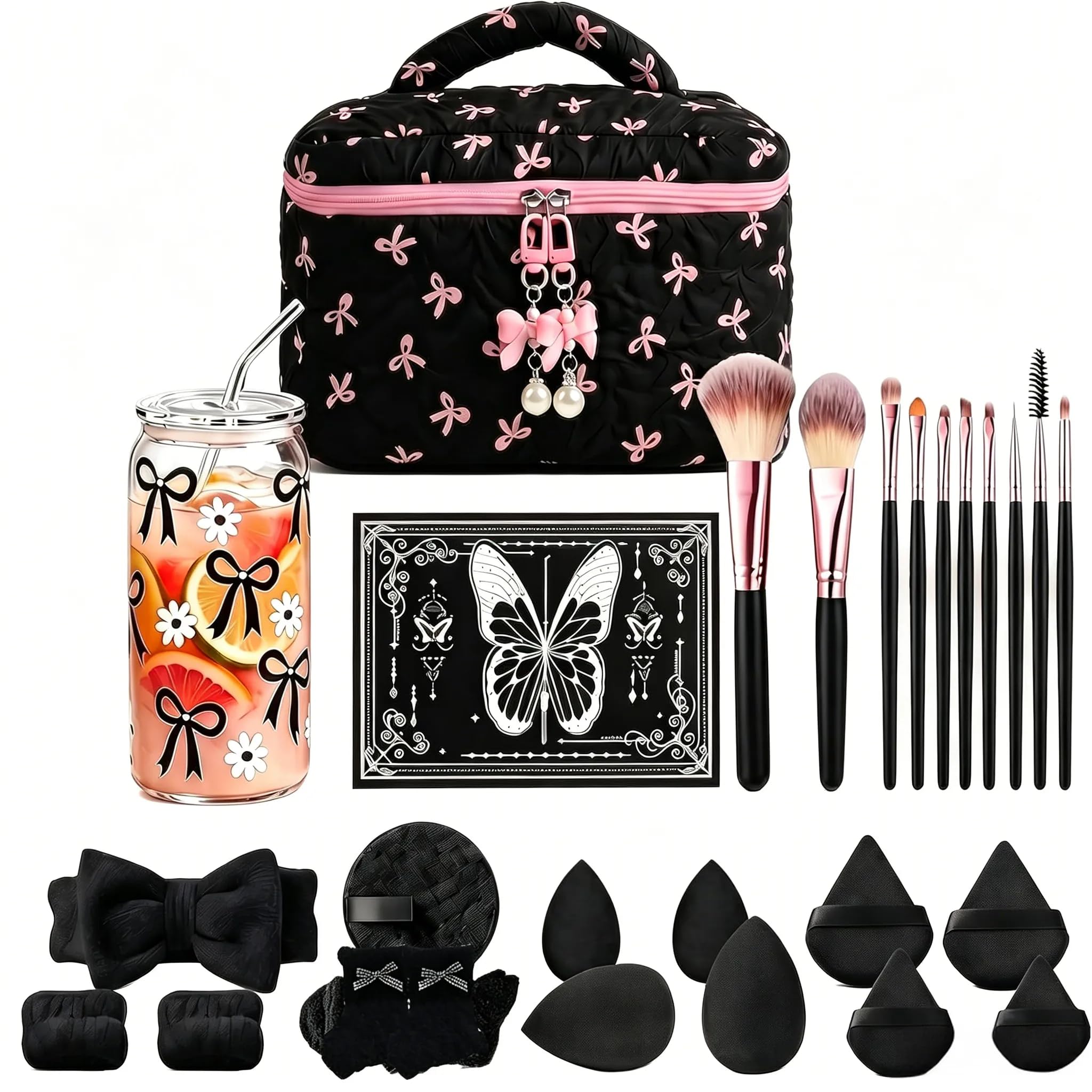 Pinceau de maquillage, gobelet en verre et trousse pour ado