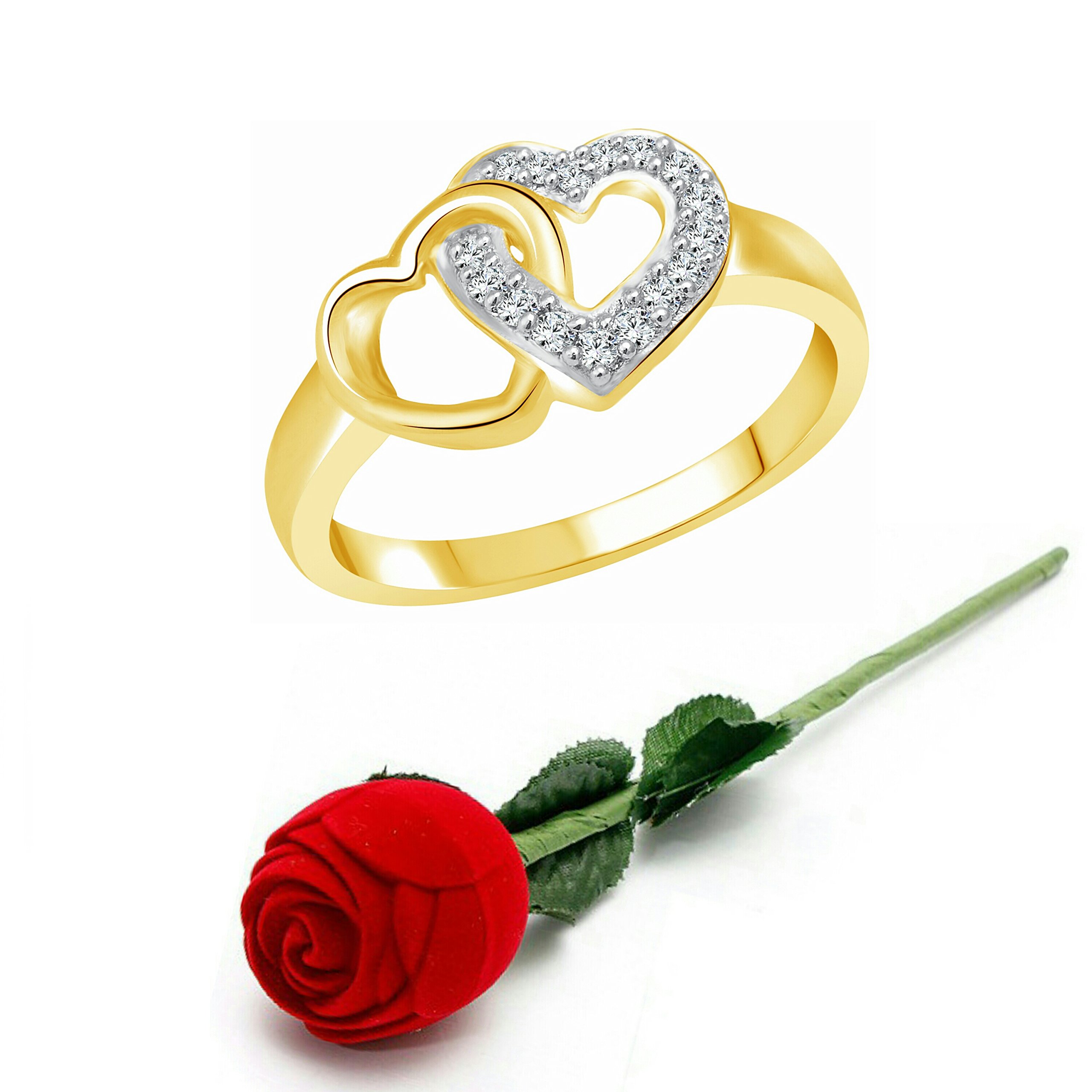 Vighnaharta Valentine U & Me Heart CZ Gold and Rhodium Plated Alloy Ring valentine day gift valentineday gift for her gift for him gift for women gift for men Girls and Women with Fancy Velvet Rose Ring Box Combo Set - [VFJ1050ROSE-G8] (B01NC27H17) Amazon Price History, Amazon Price Tracker
