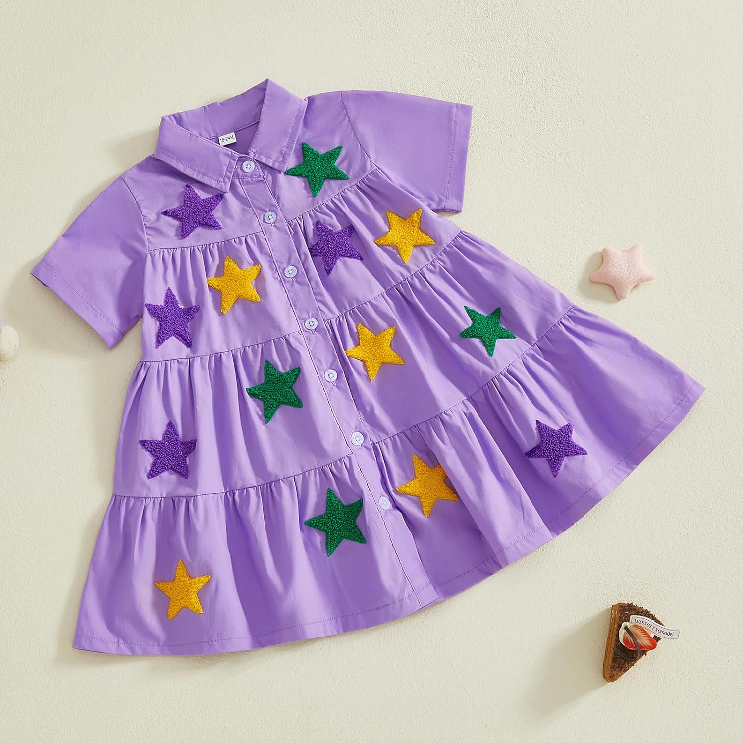 Muasaaluxi Toddler Baby Girl Outfit Short Sleeve Lapel Neck Star/Bunny/Carrot/Flower Embroidery Dress Playwear Summer Clothes - Image 6