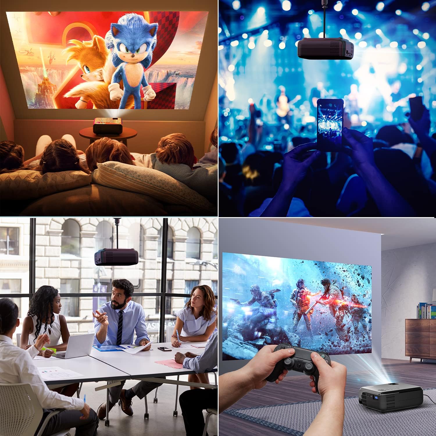 Collage of various projector usage scenarios