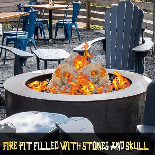 Miniatura 6 de Zhehao Paquete de 6 calaveras de cerámica, cráneos humanos imitados a prueba de fuego de 9 pulgadas, accesorios de hoguera, troncos falsos, piedras