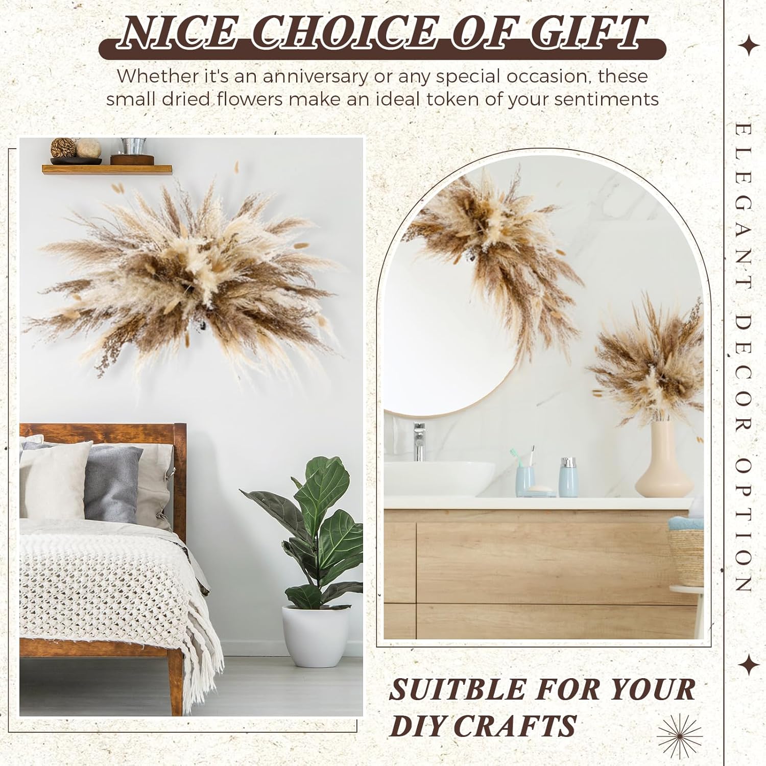 Layhit 1 Set Boho Dried Flower Wall Hanging 35 inch Pampas Grass Bouquet Dry Flower for Vase Crafts DIY Handmade Floral Plant Weeding Arch Decor