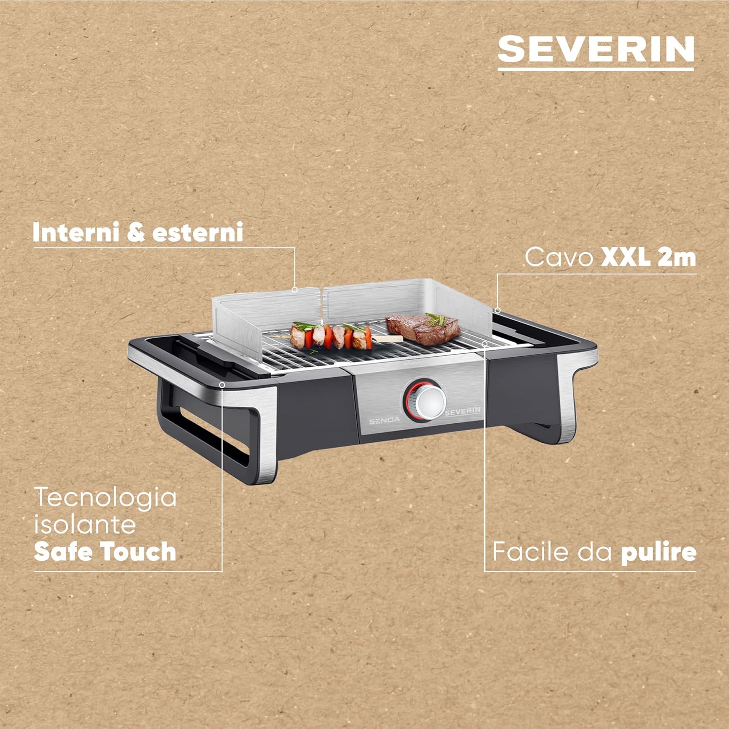 SEVERIN SENOA BOOST Barbecue Elettrico per Interni ed Esterni, Grill Elettrico 3000W con Avvio Rapido fino a 500°C, Griglia Elettrica con Superficie SafeTouch, Inox/Nero, PG 8113 SEVERIN SENOA BOOST Barbecue Elettrico per Interni ed Esterni, Grill Elettrico 3000W con Avvio Rapido fino a 500°C, Griglia Elettrica con Superficie SafeTouch, Inox/Nero, PG 8113