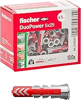 Fischer DUOPOWER 5x25mm Nylon Dowel Anchors, Grey/Red, 100-Pack - Intelligent Expansion for Concrete, Brick, Plasterboard