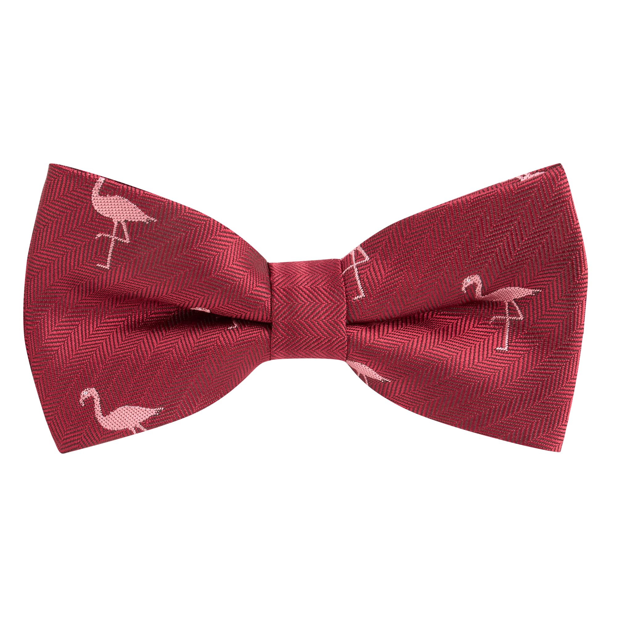King & Priory Burgundy Flamingo Red Herringbone Embroidered Bow Tie