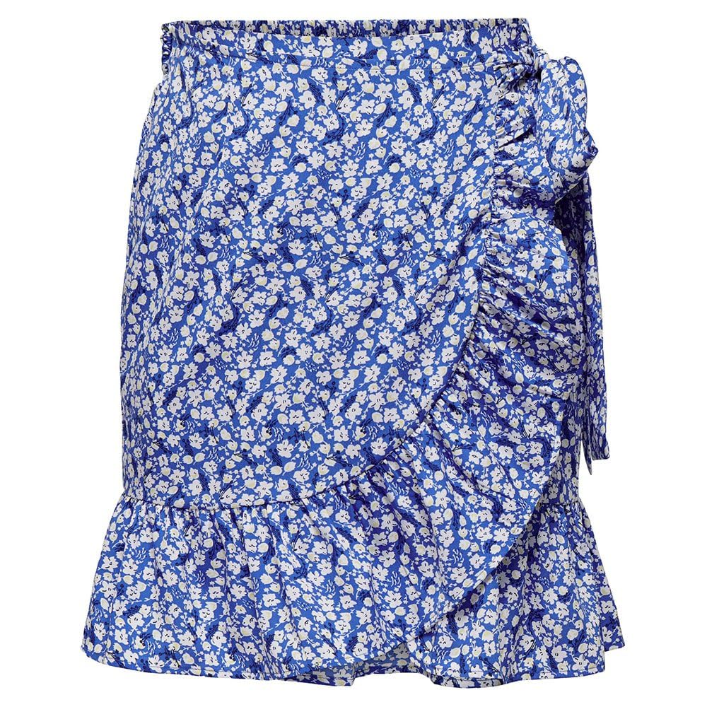 Only Blue/White Floral Wrapover Mini Skirt Medium
