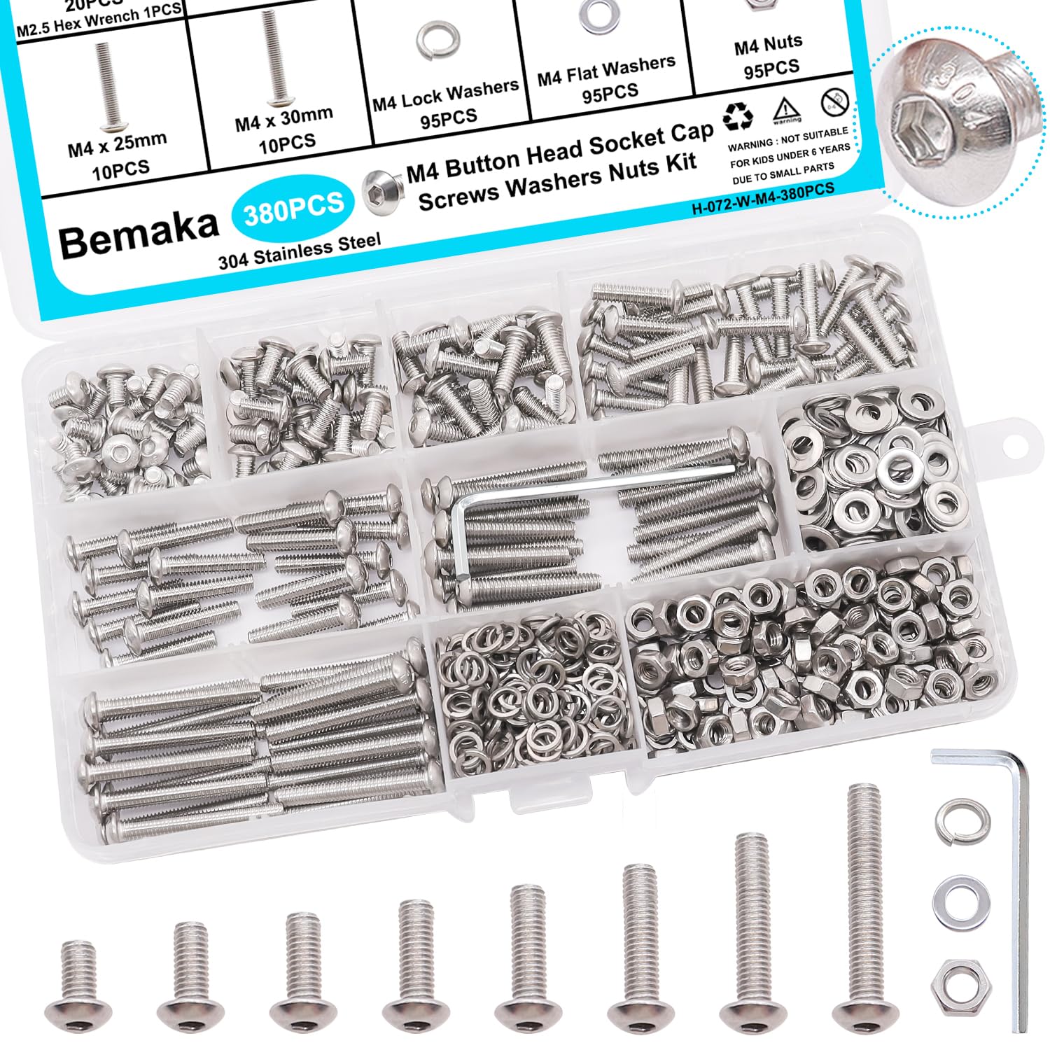 1287Pcs Nuts and Bolts Assortment Kit, 304 Stainless Steel Bolts Machine Screws Hardware Assortment Kit, Metric & SAE Phillips Pan Head Screws, Assorted Bolts, Nuts and Washers Kit — Amazon image 18