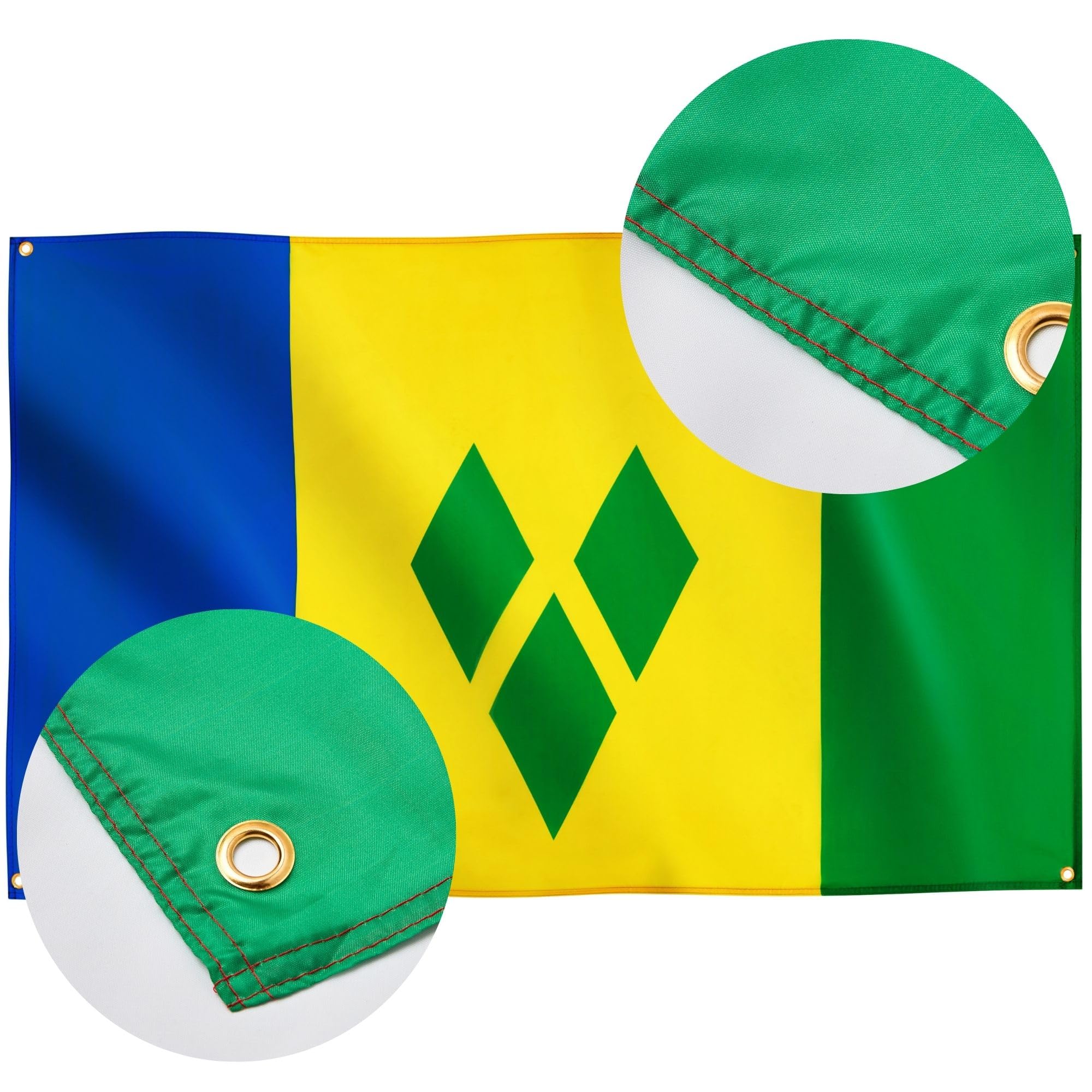 Runesol Flag of Saint Vincent and the Grenadines, 91x152cm, 3ft x 5ft, 4 Rings, Caribbean flags, Three Diamond Flag - Image 4