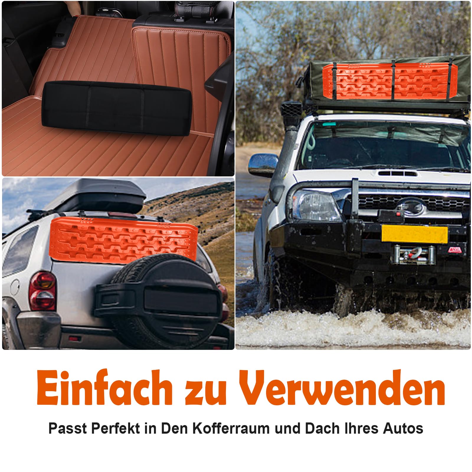 YRHome 2 Stück Sandbleche Anfahrhilfe Wohnmobil Recovery Board Offroad Traktionshilfe Traktionsmatte Traktionsband Schwarz Schlamm Sand Schnee Reifenleiter für Geländewagen LKW PKW 10T Orange