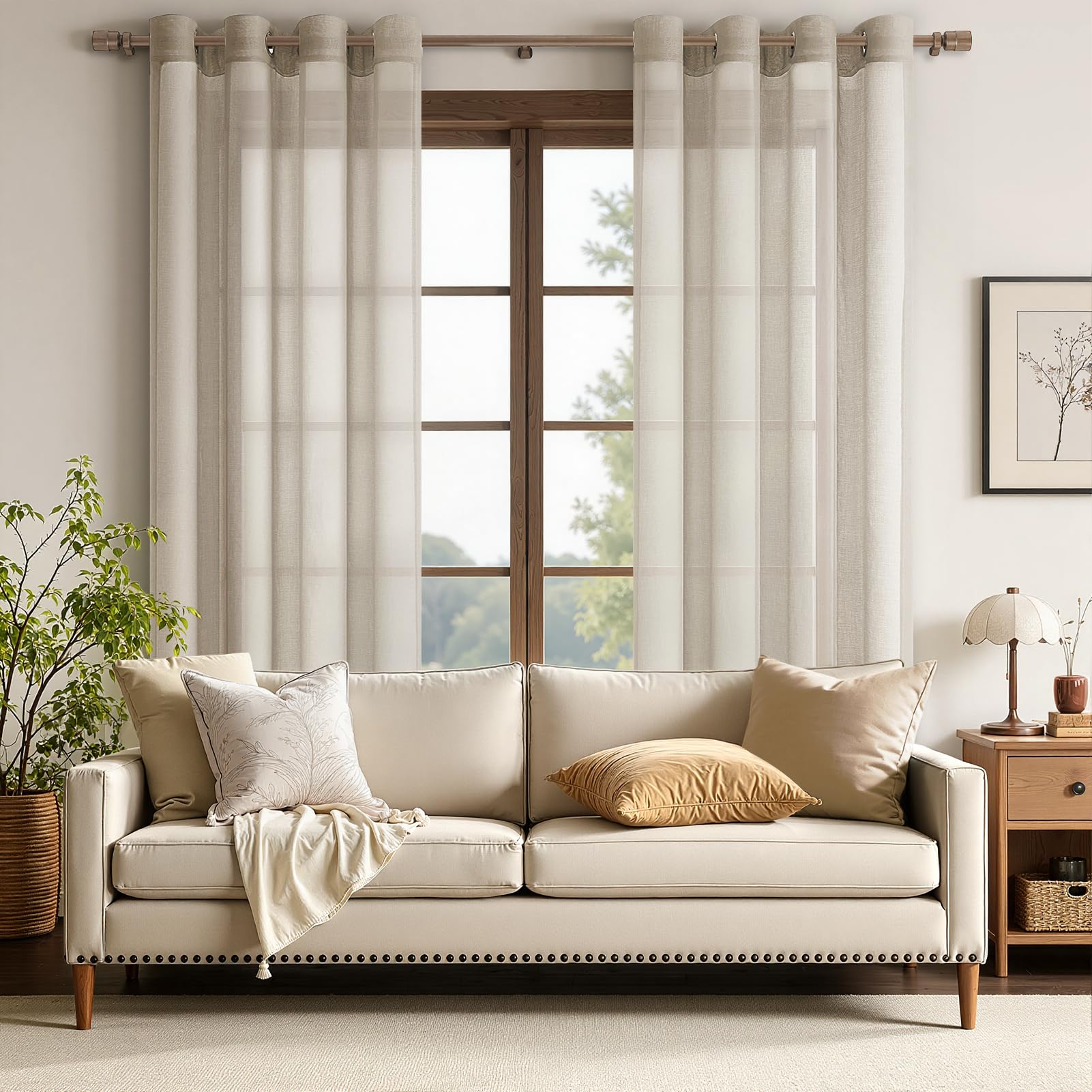 ROOM99 Tenda con occhielli argentati, Aura, 140 x 260 cm, larghezza x altezza, moderna, Curtain per soggiorno, camera da letto, beige, 1 pezzo