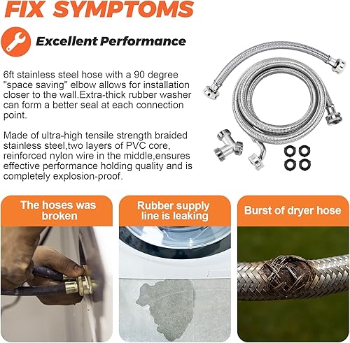 Miniatura 3 de MEJORADOKit de instalación de manguera de secadora de vapor de 6 pies premium de Beaquicy - Incluye mangueras de acero inoxidable de 6 pies,