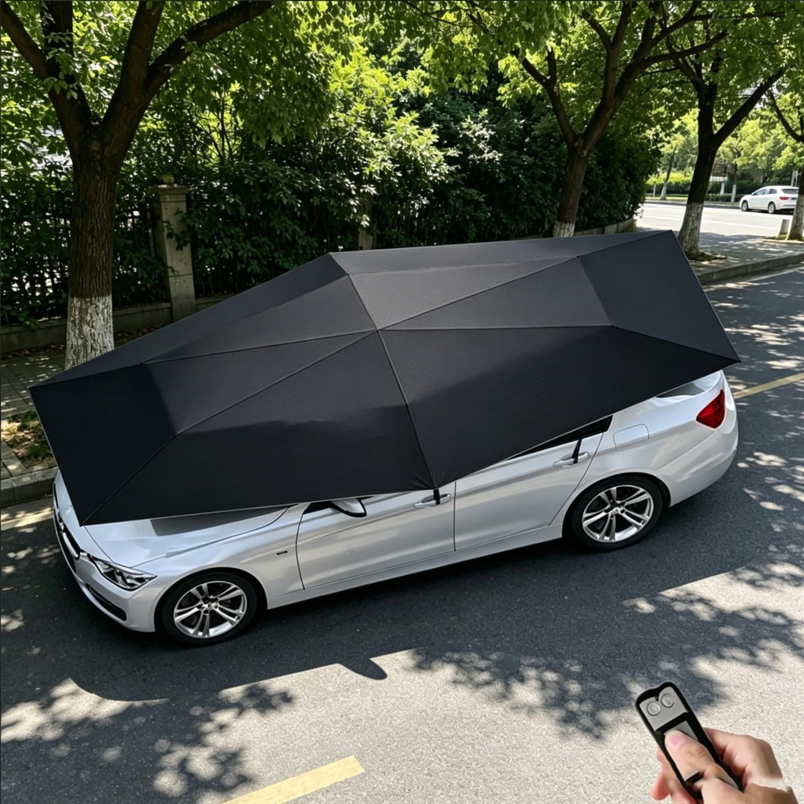 Pvxa Portable Automatic Car Cover Umbrella, Automatic Carport and Outdoor Umbrella, Car Cover Automatic, with Remote Control, for Outdoor Use Black-5.2M