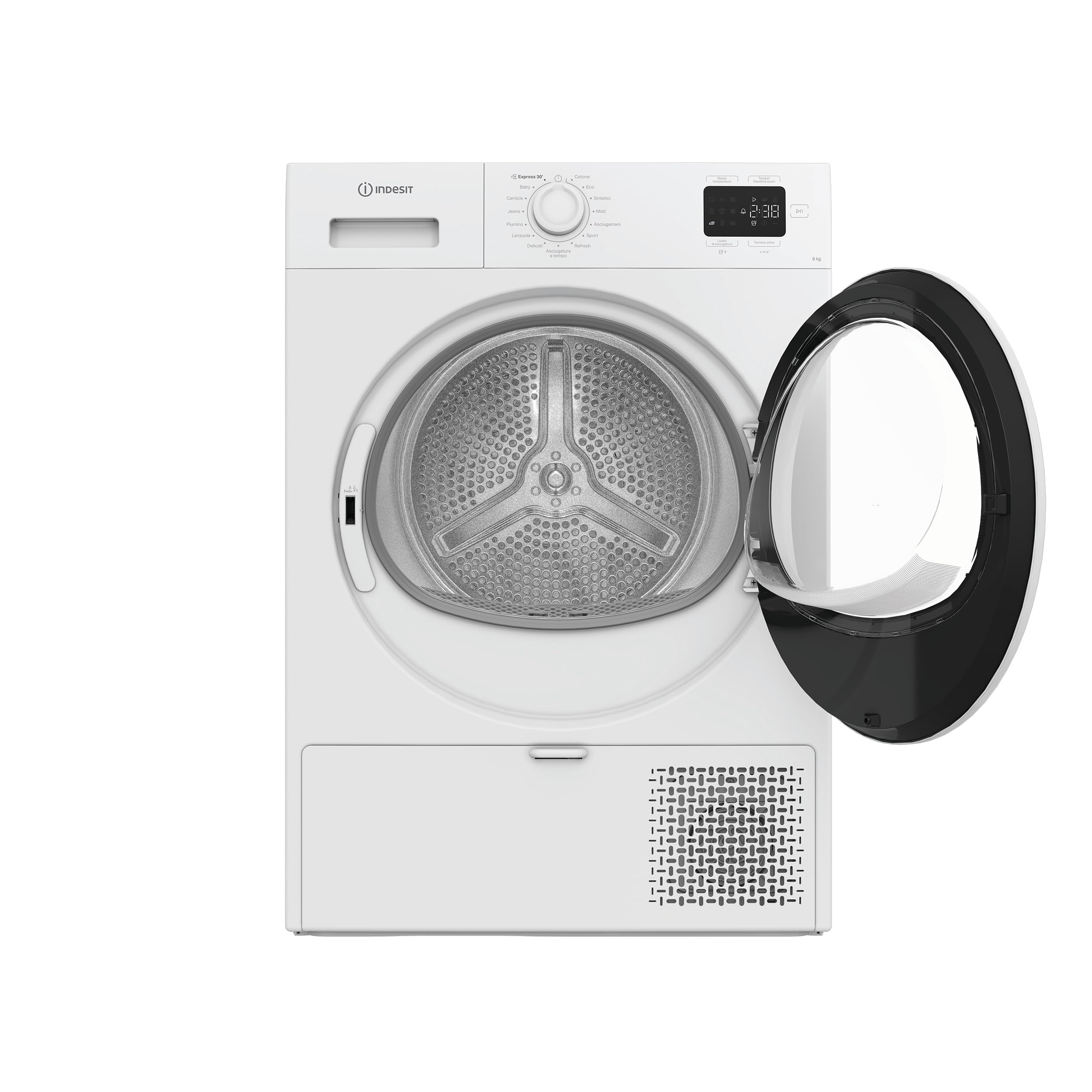 Indesit C YD 92D WW IT Sèche-linge 9 kg à pompe à chaleur, installation libre, classe E, filtre 2 en 1, cycle rapide, coton écologique, refresh. 84,6 x 59,8 x 60,7 cm