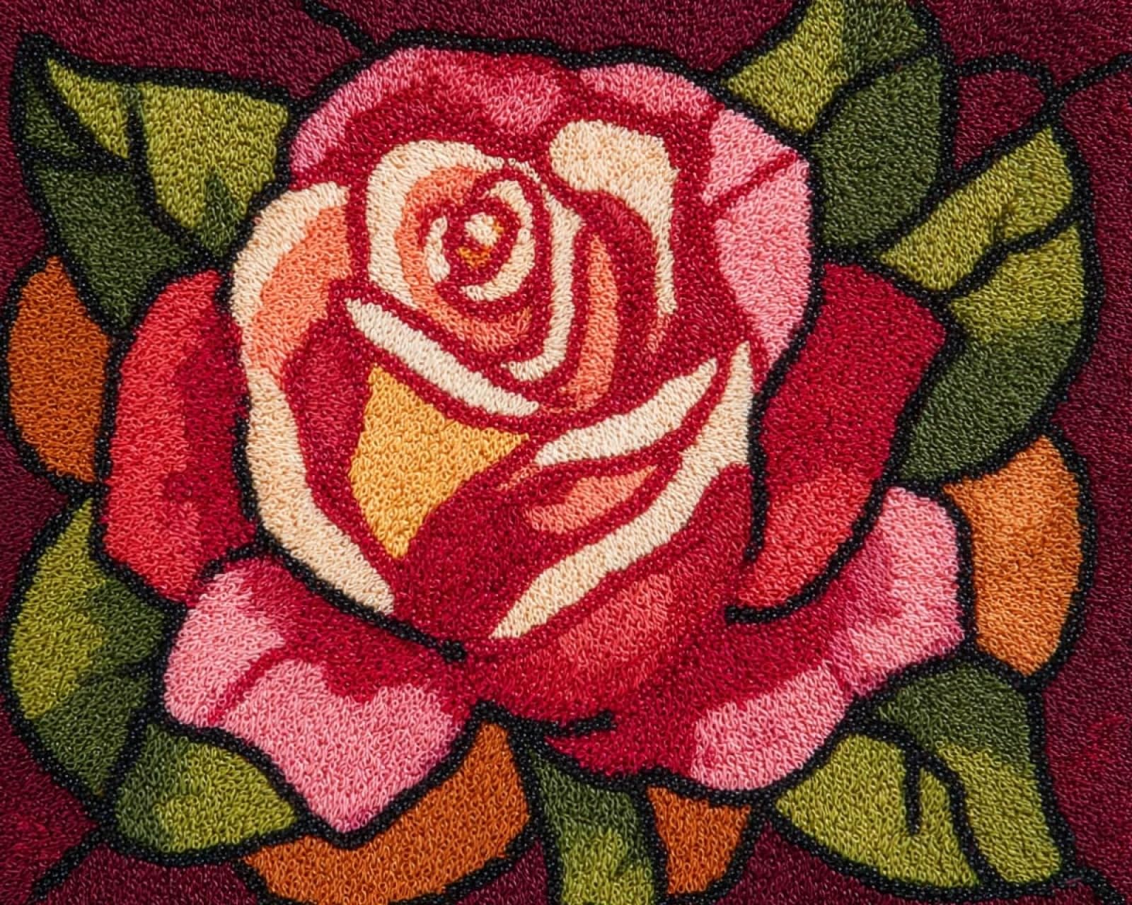 Wallphantom Knüpfkissen DIY Riegel Haken Kits,Wunderschöne Rosen,DIY Wandteppich Teppich Herstellung für Kinder Erwachsene Anfänger Wohnkultur,80x115cm